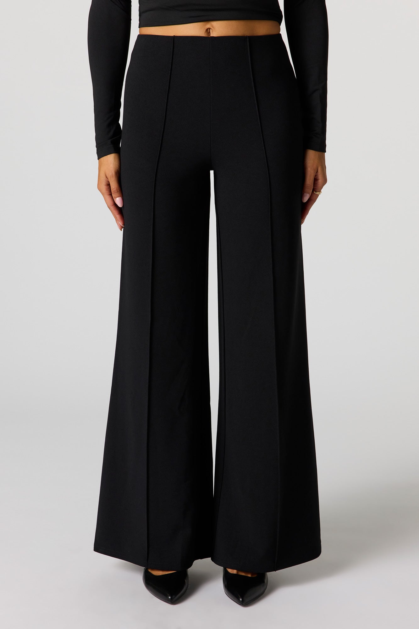 High Rise Exposed Seam Wide Leg Pant
