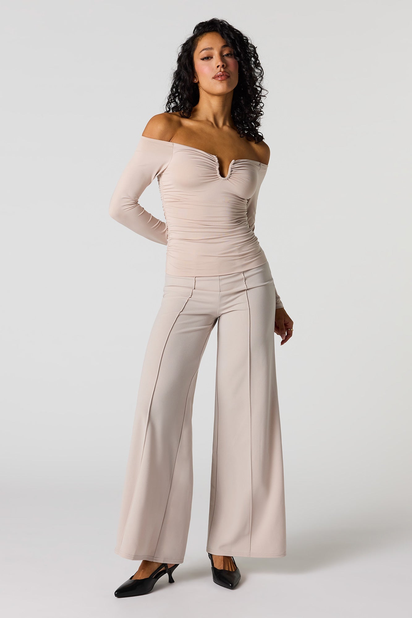 High Rise Exposed Seam Wide Leg Pant