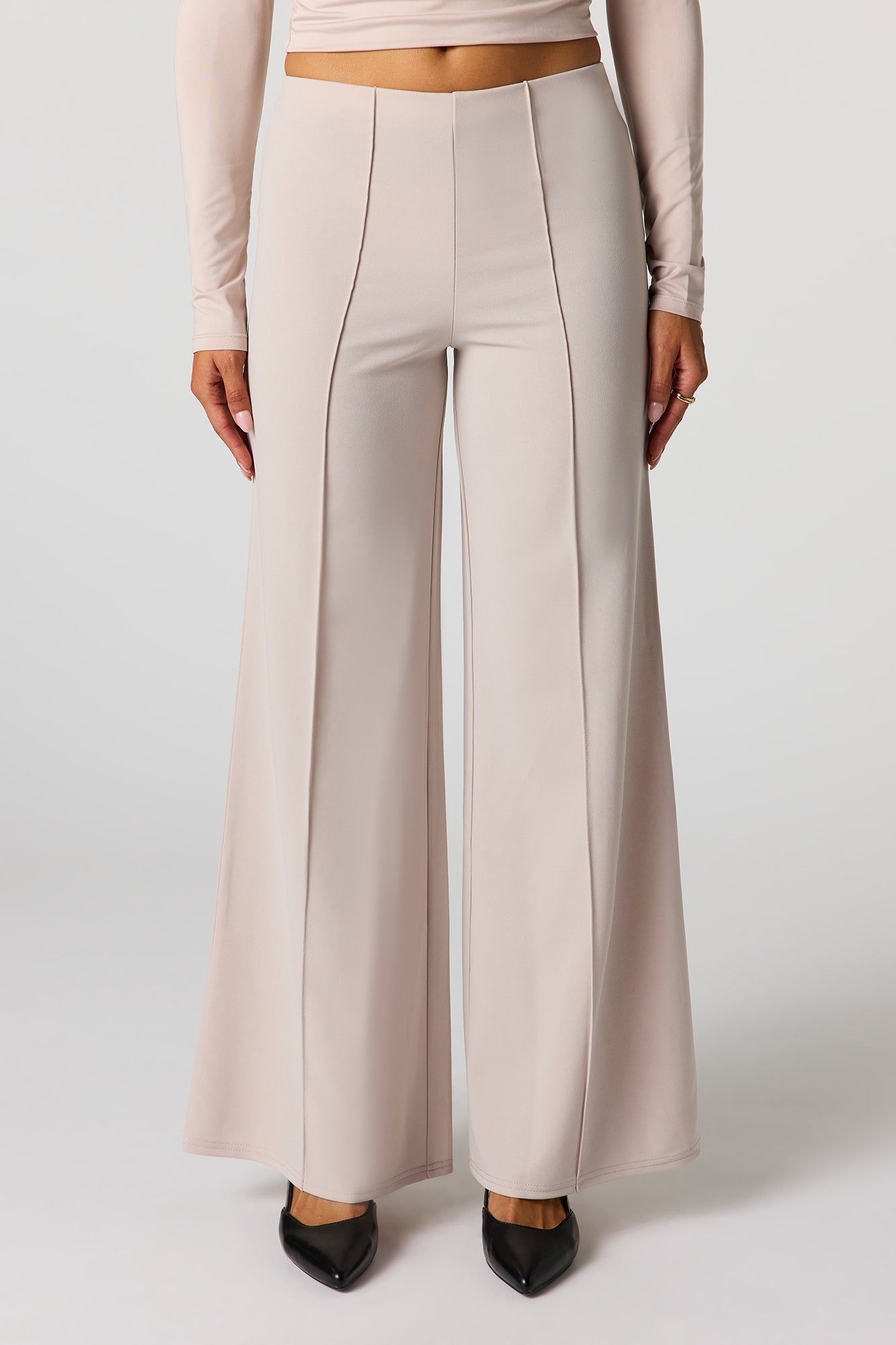 High Rise Exposed Seam Wide Leg Pant