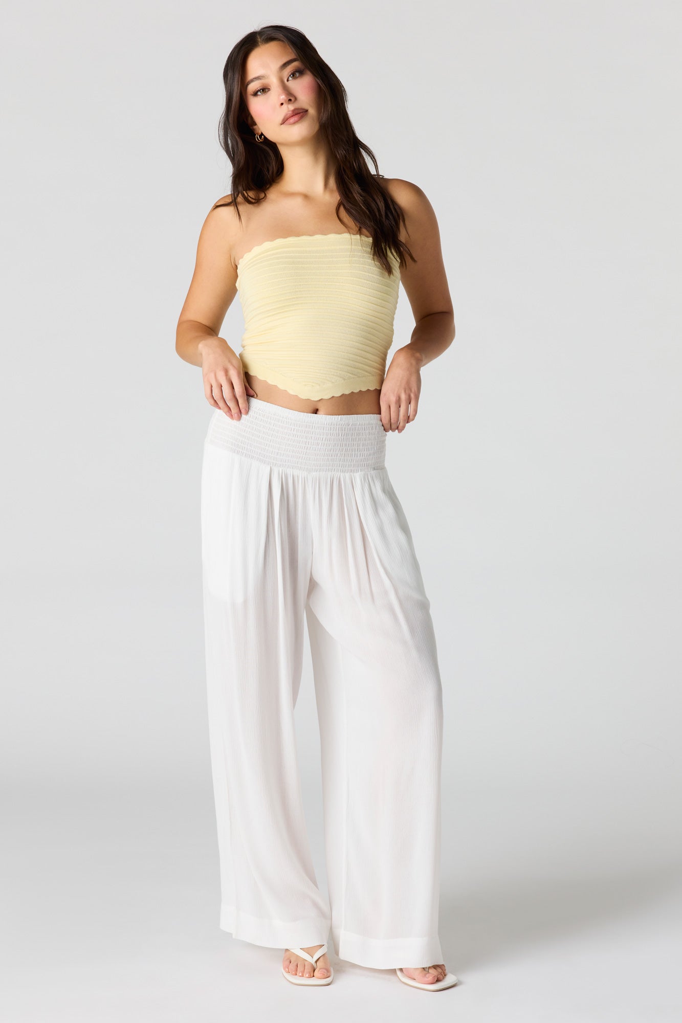Smocked Waist Wide Leg Pant