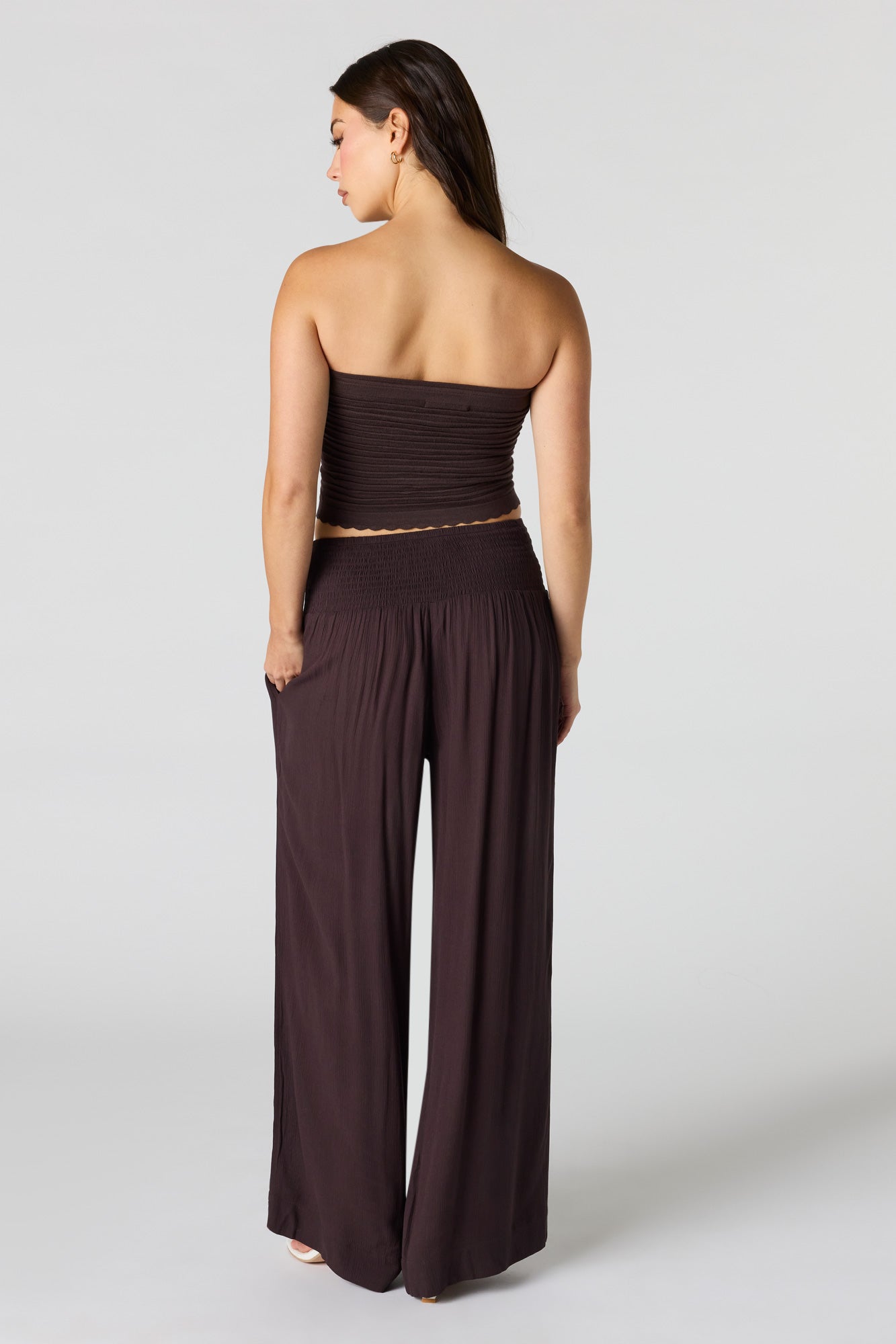 Smocked Waist Wide Leg Pant