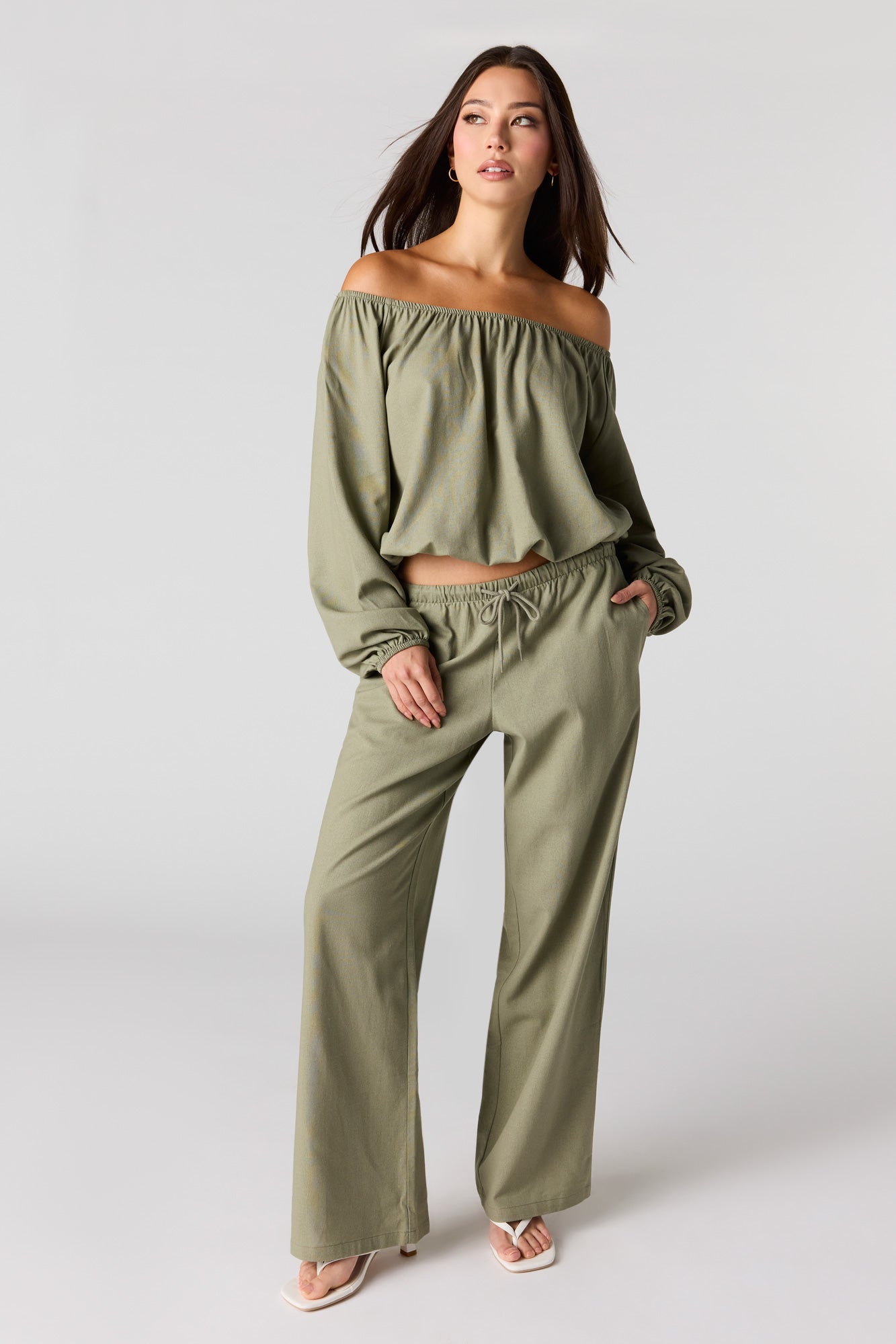 Linen-Blend Drawstring Pant