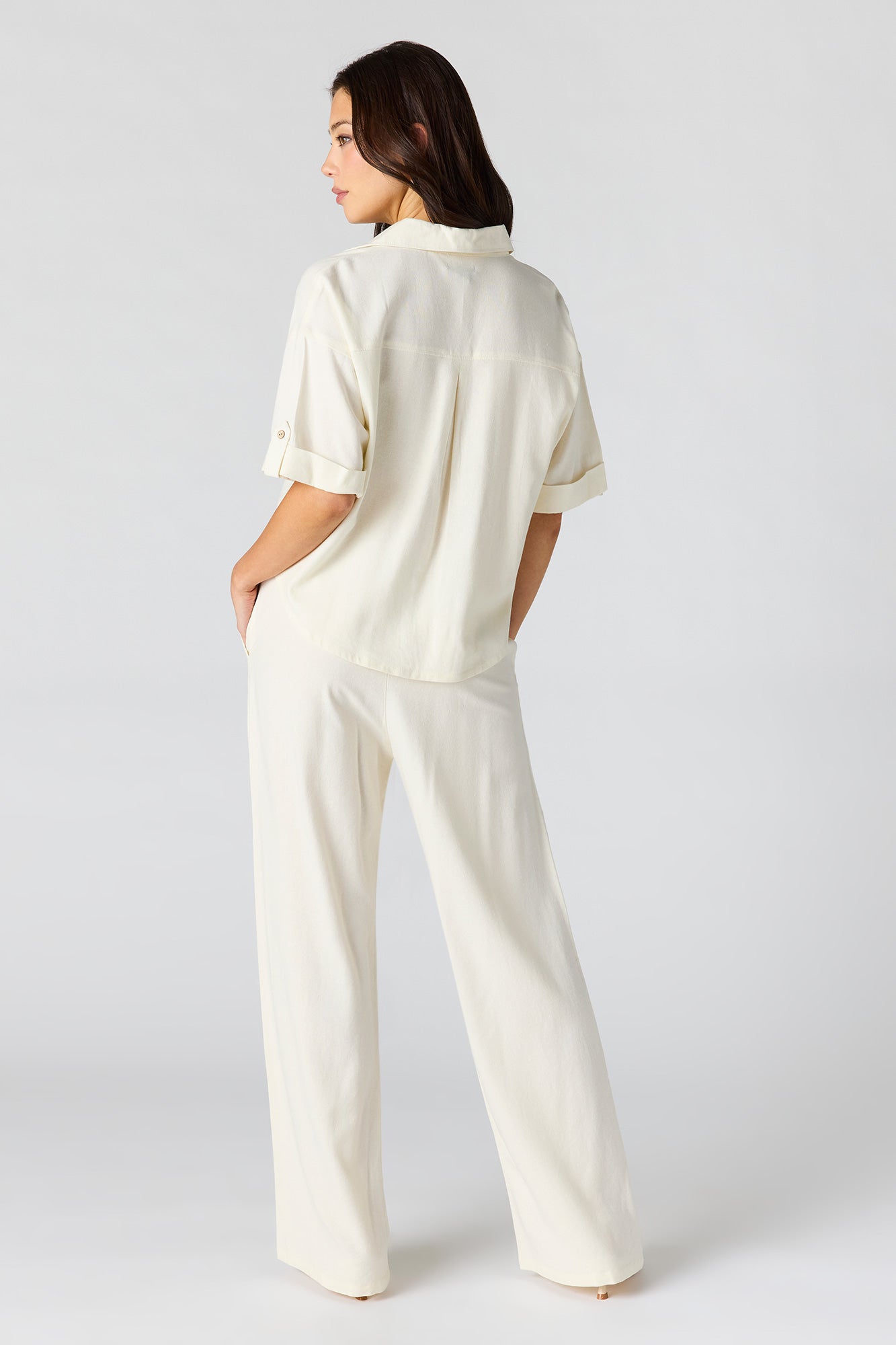 Linen-Blend Wide Leg Pant