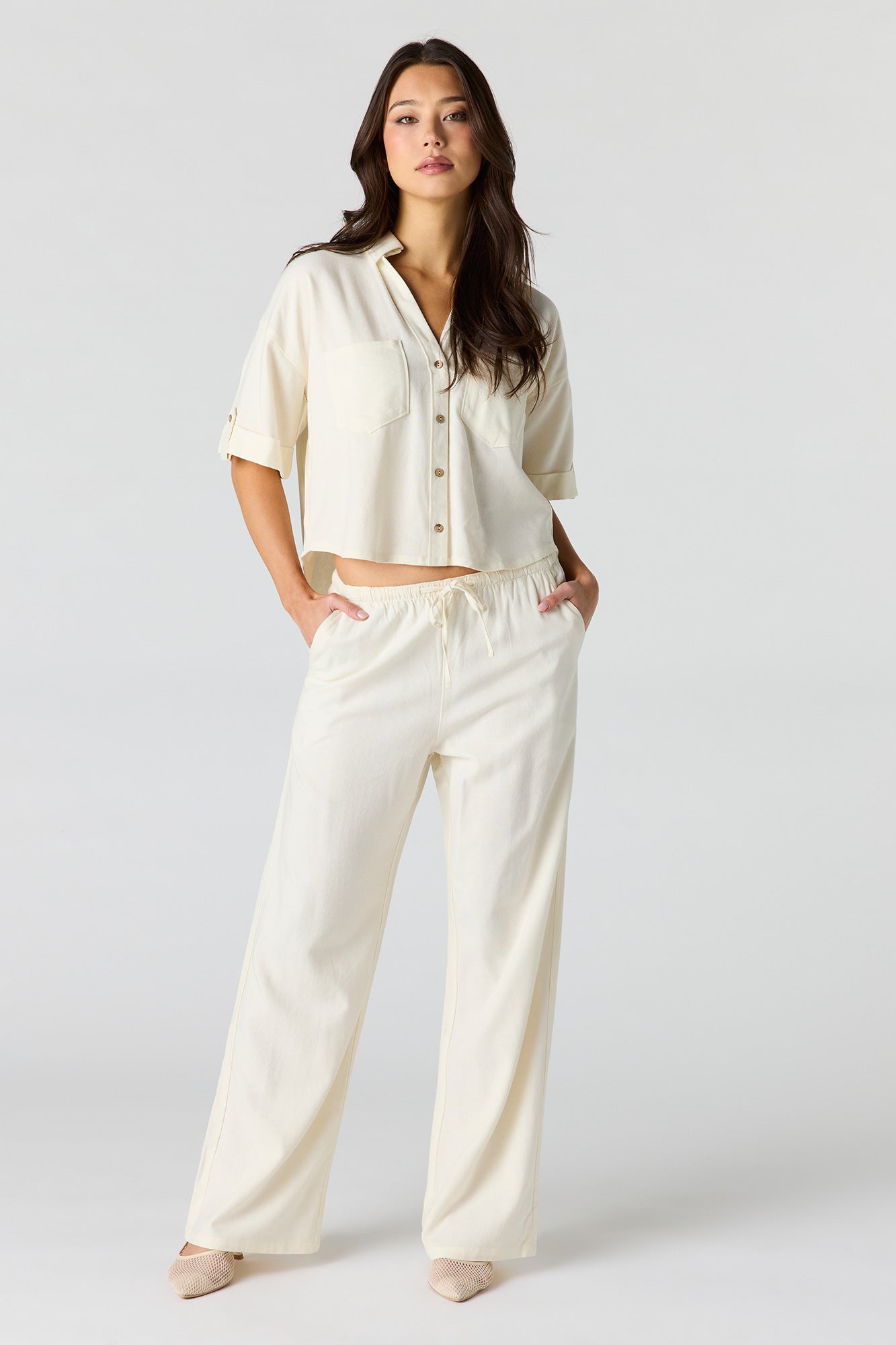 Linen-Blend Wide Leg Pant