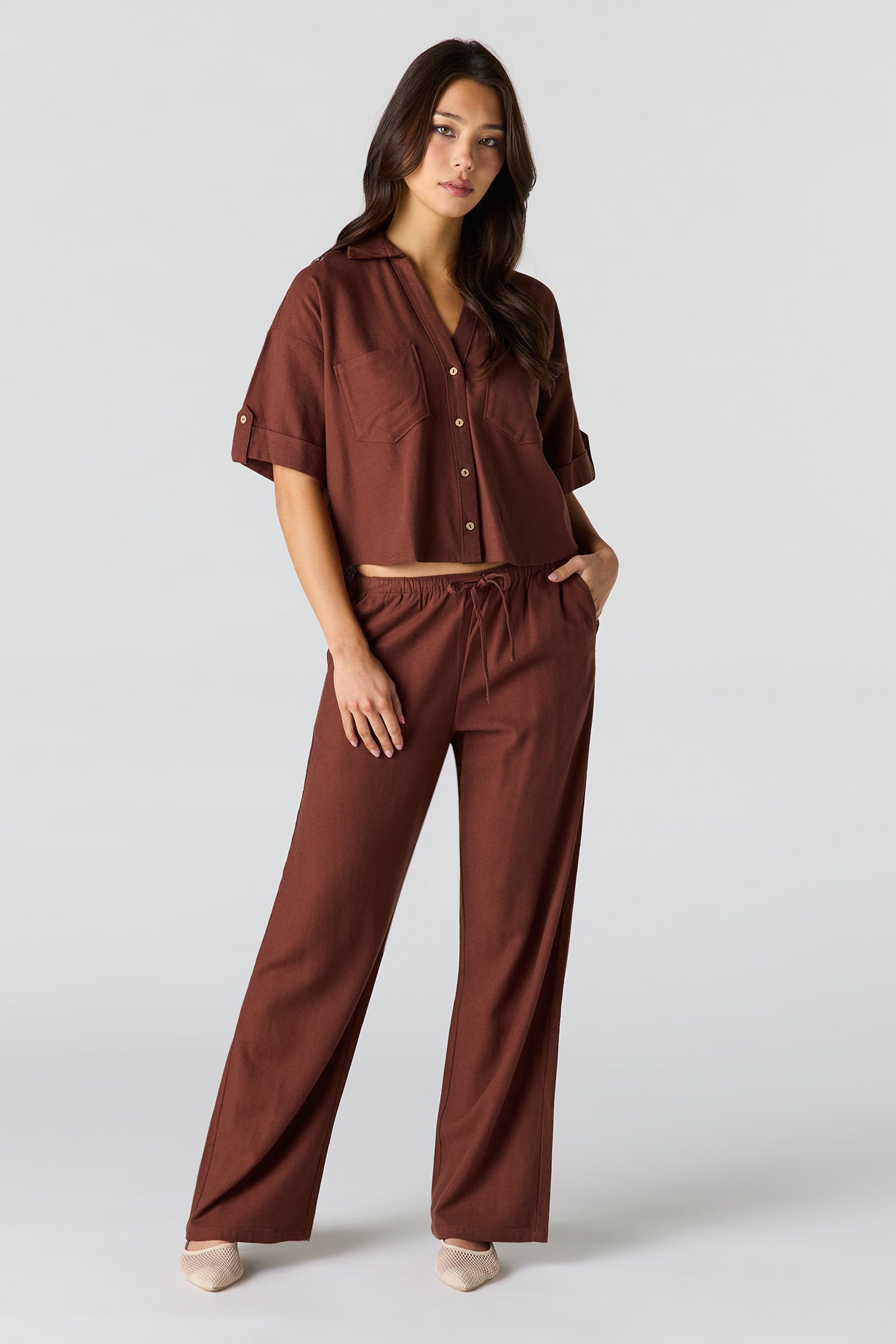 Linen-Blend Wide Leg Pant