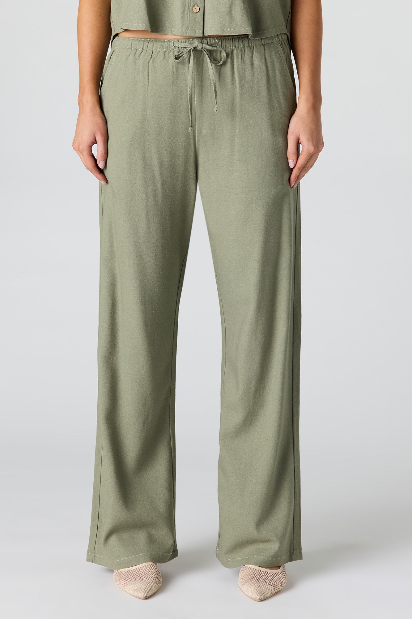 Linen-Blend Wide Leg Pant
