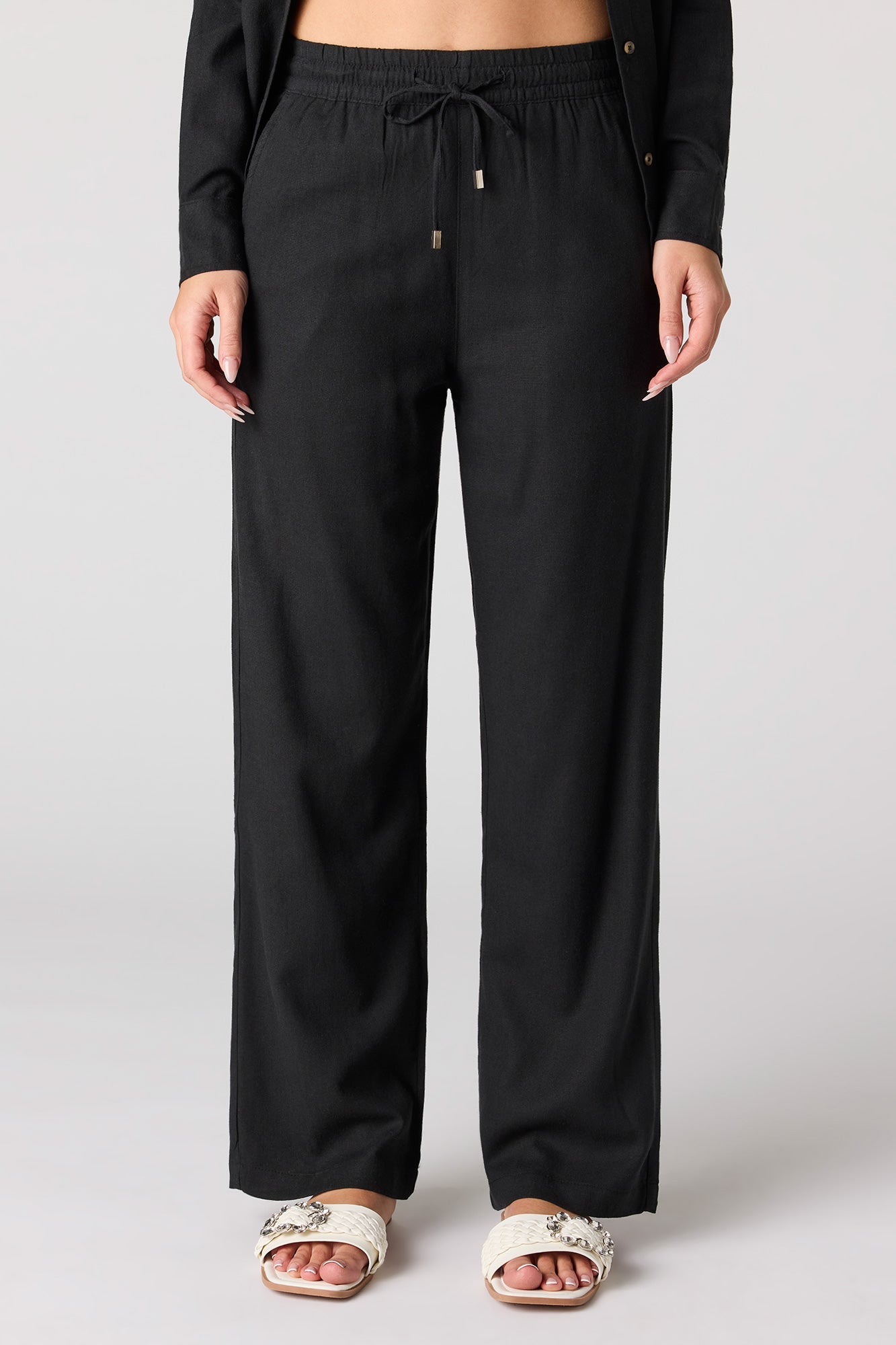Linen-Blend Wide Leg Pant