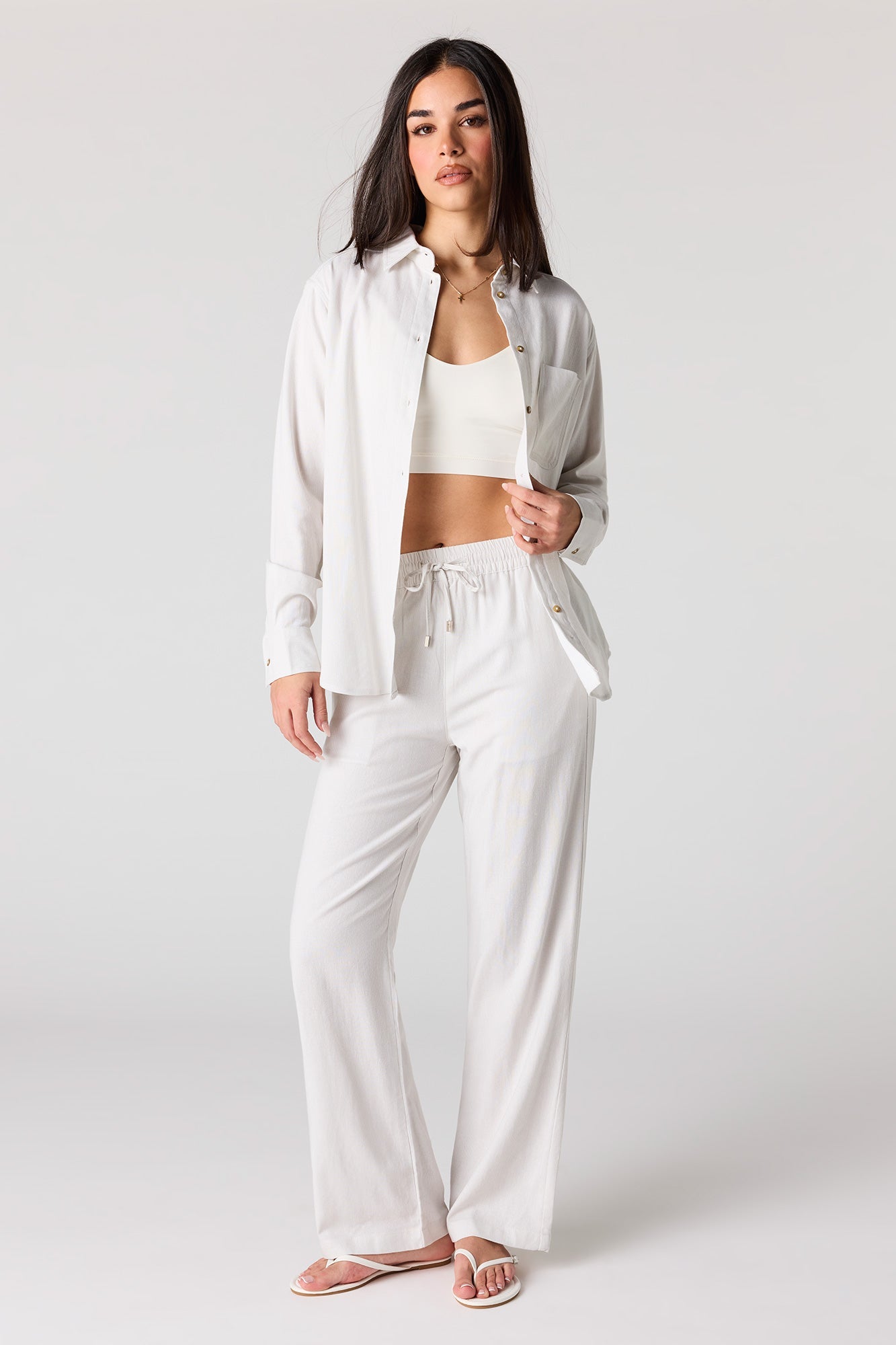 Linen-Blend Wide Leg Pant