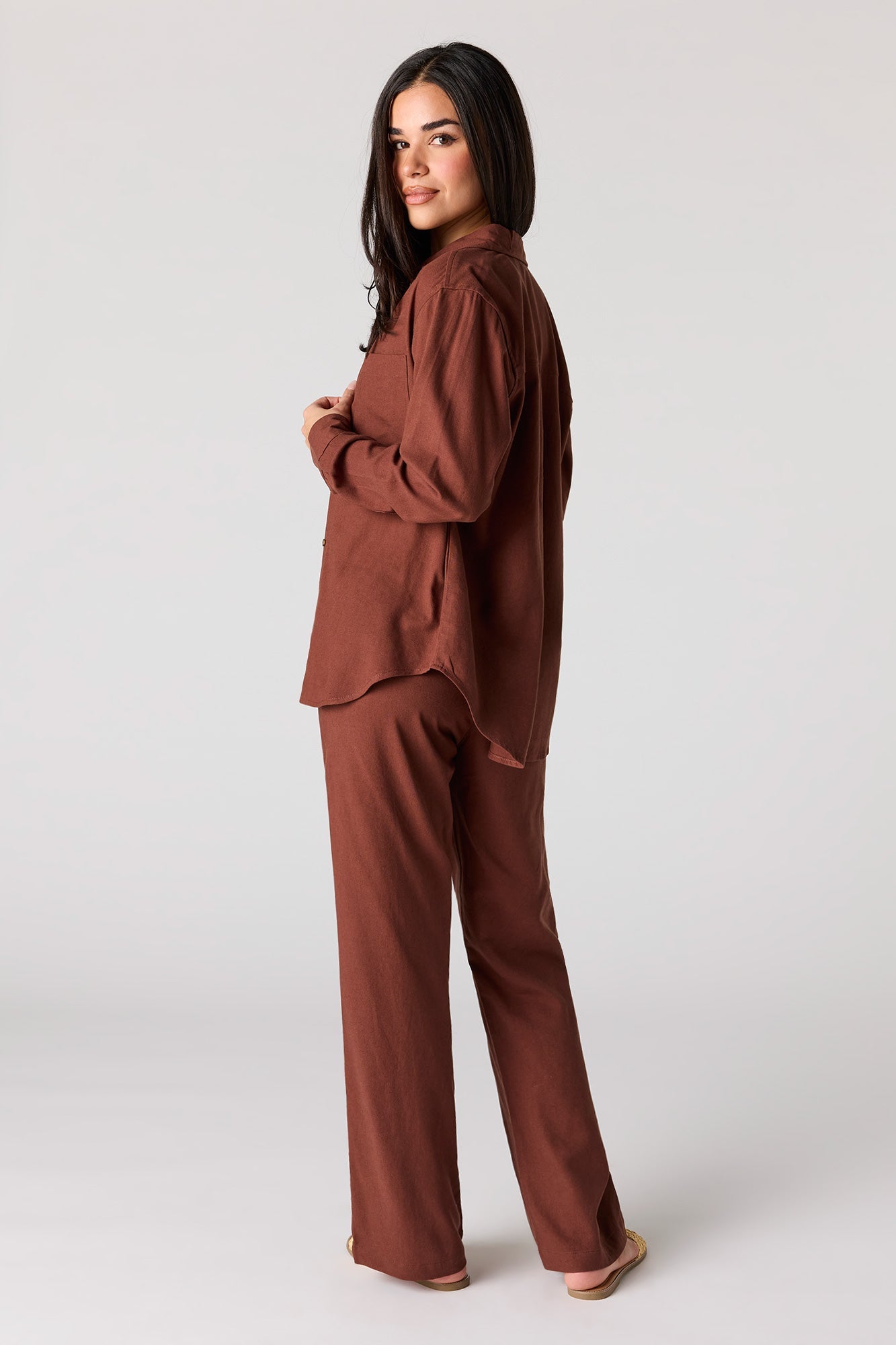 Linen-Blend Wide Leg Pant