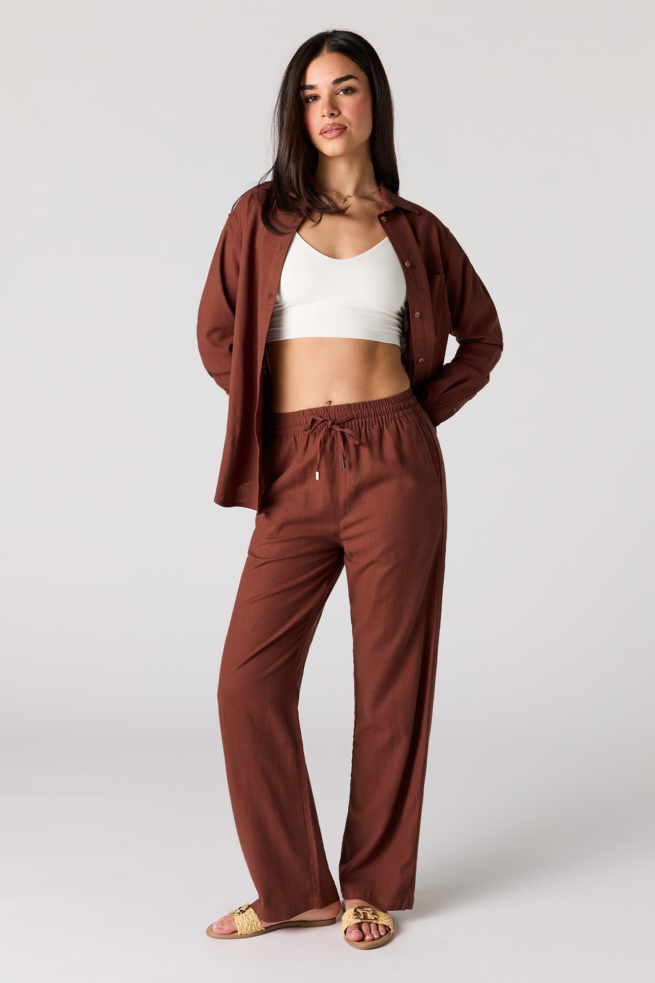 Linen-Blend Wide Leg Pant