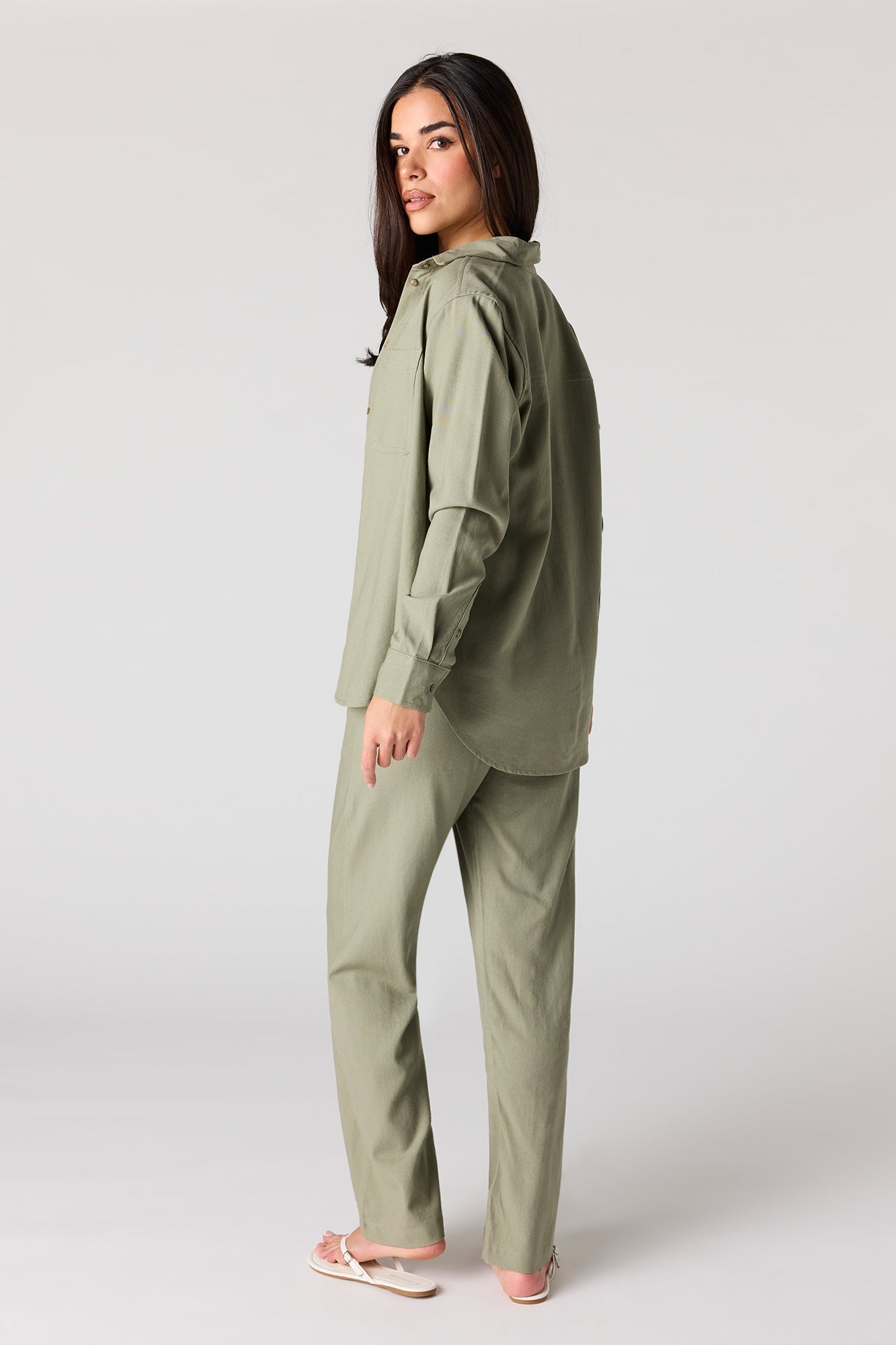 Linen-Blend Wide Leg Pant