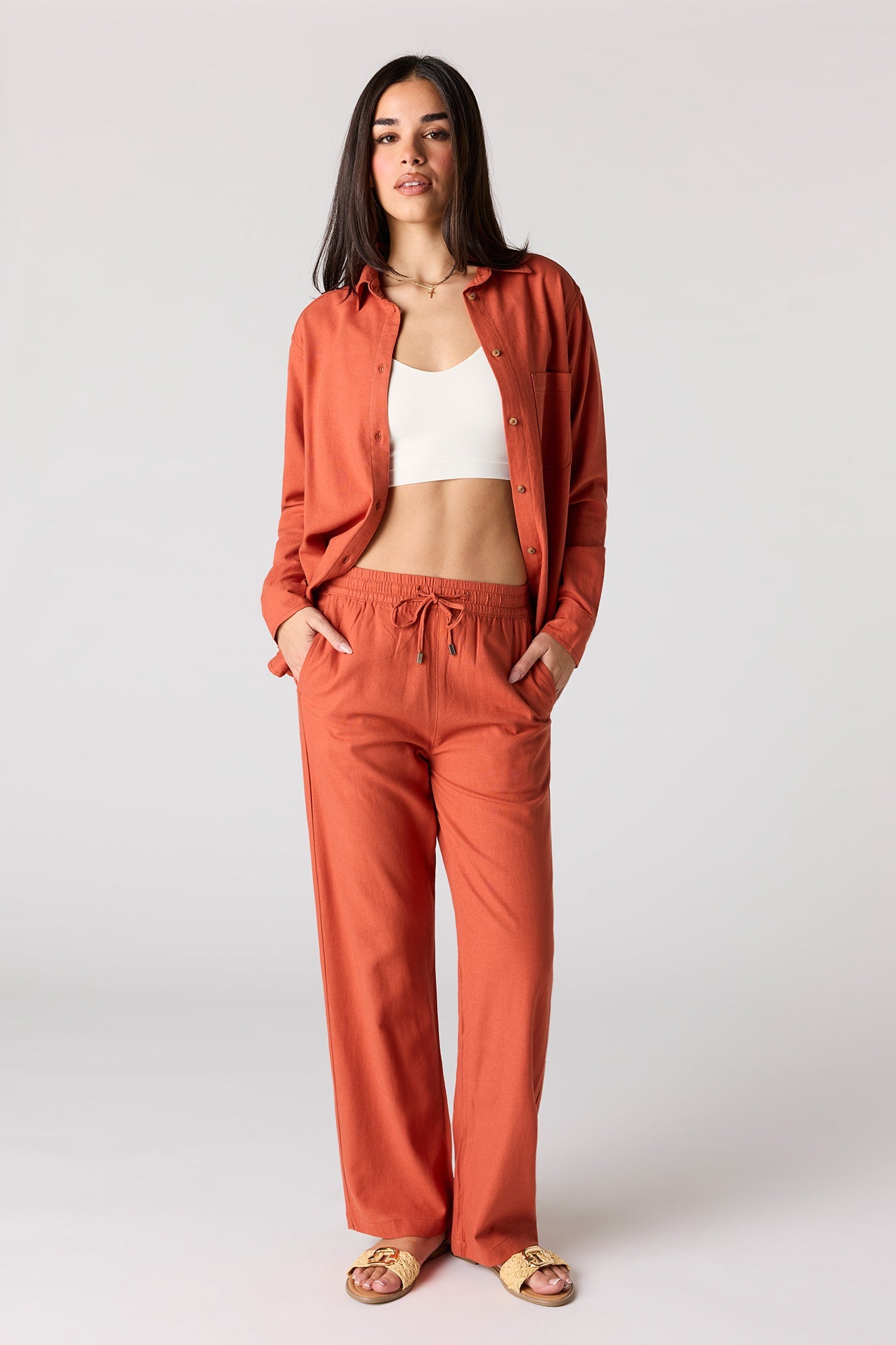 Linen-Blend Wide Leg Pant