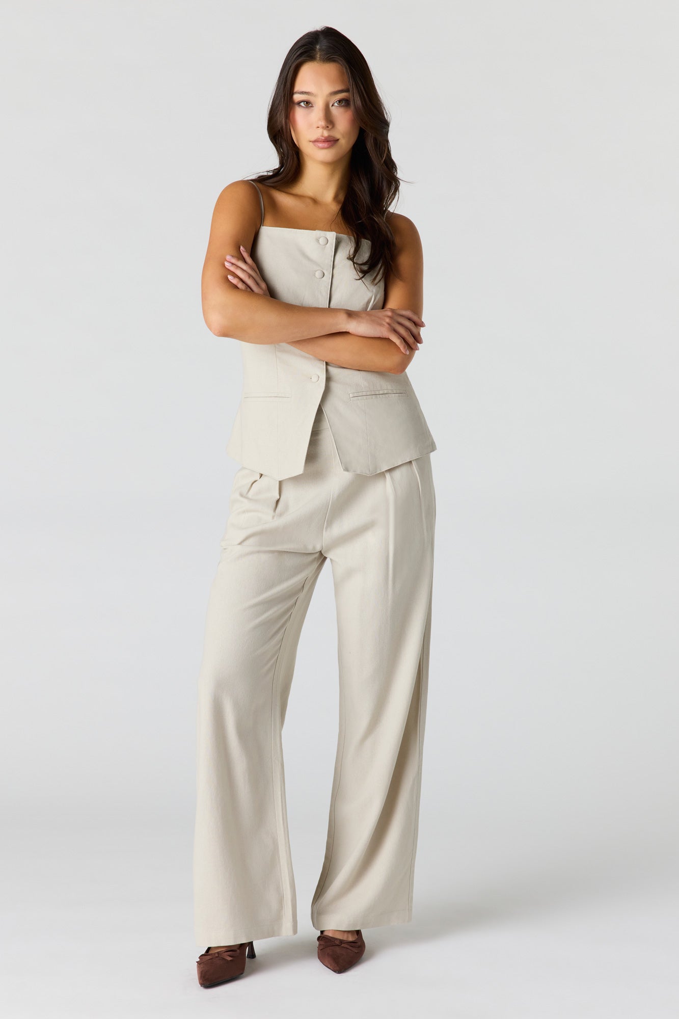 Linen-Blend Wide Leg Dress Pant