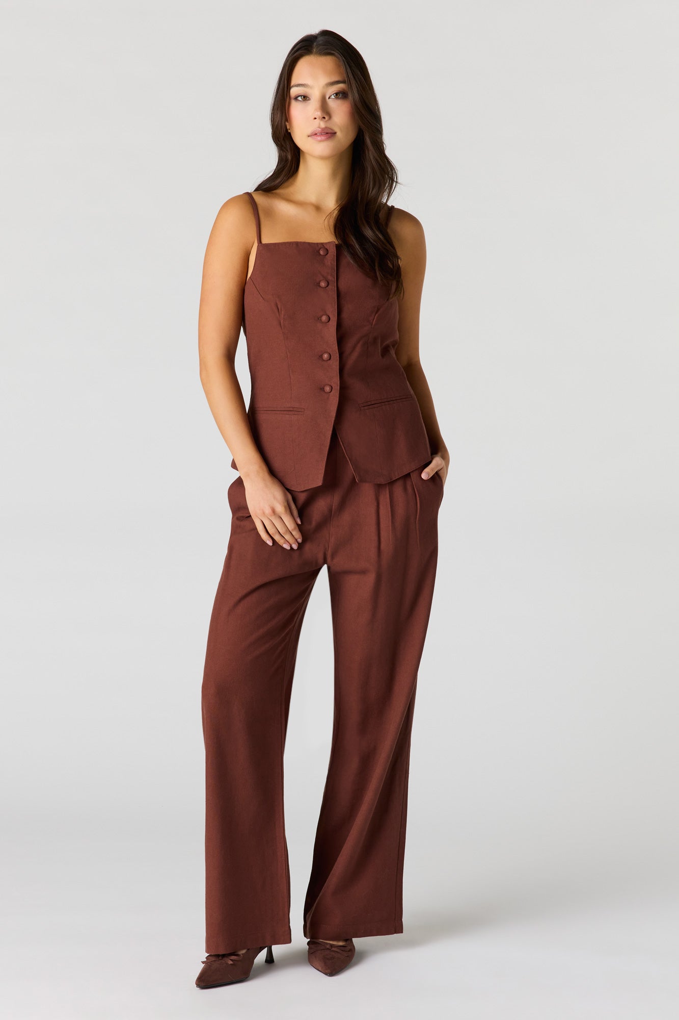 Linen-Blend Wide Leg Dress Pant