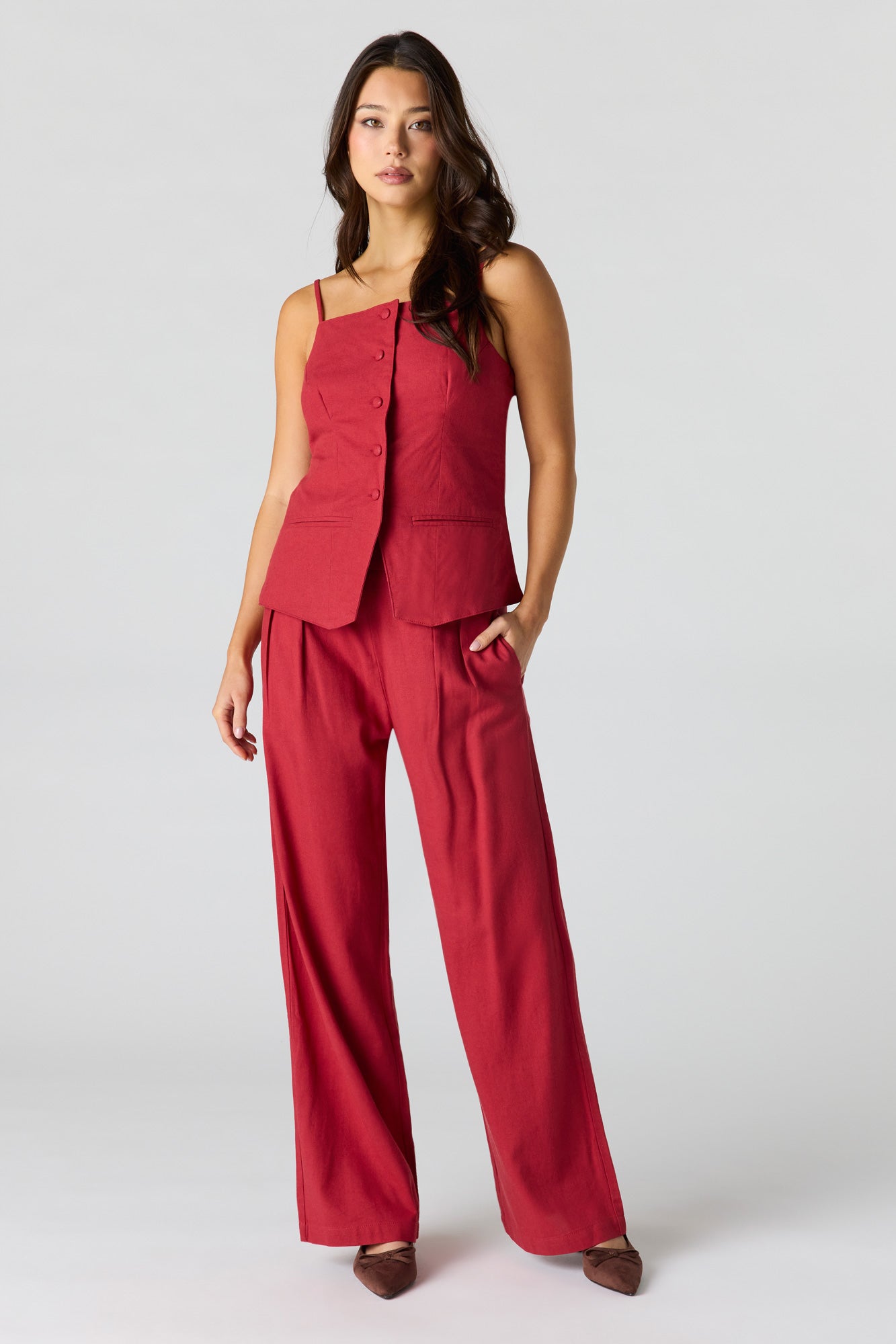 Linen-Blend Wide Leg Dress Pant