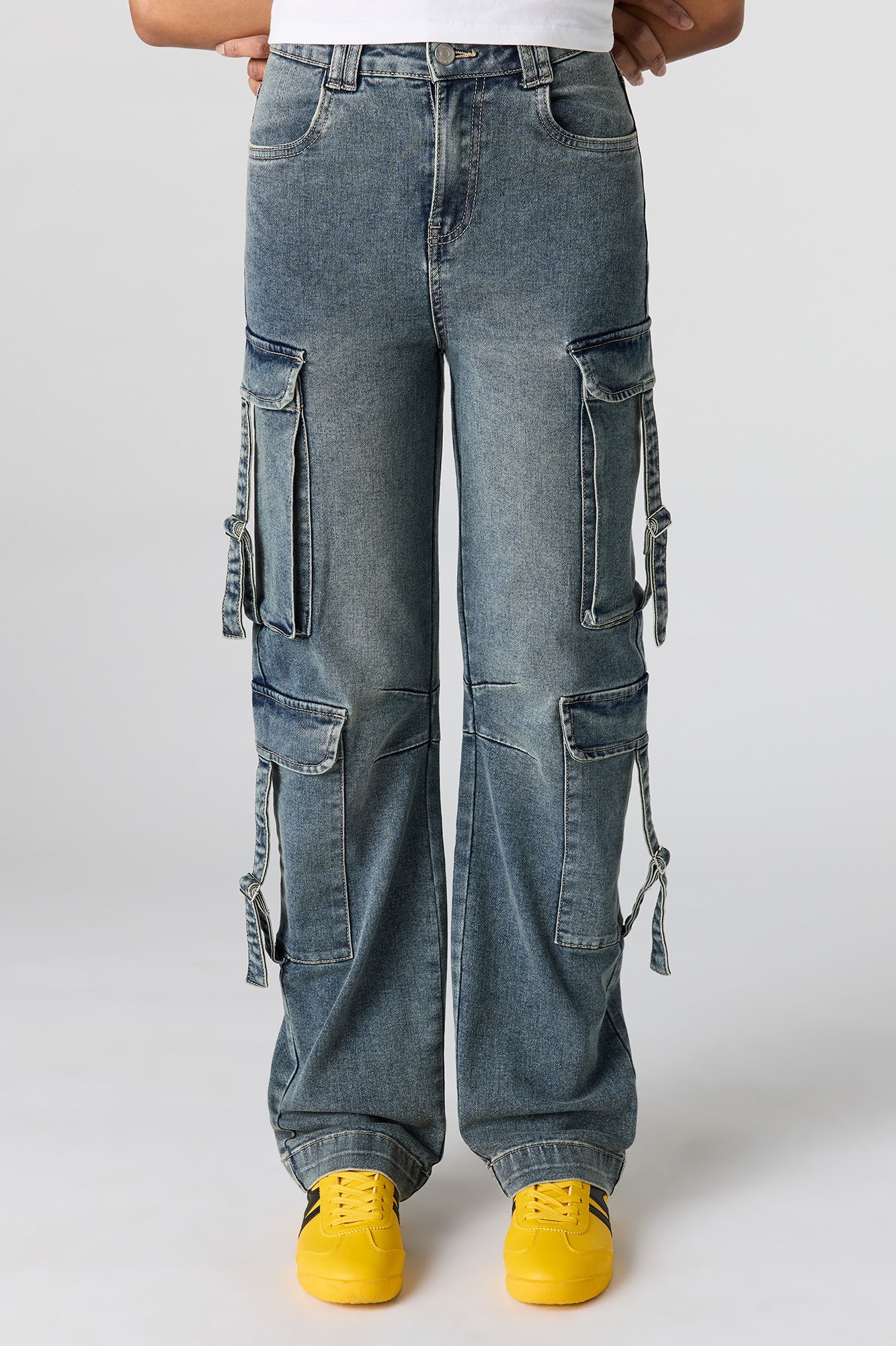 Low Rise Denim Cargo Strap Jean