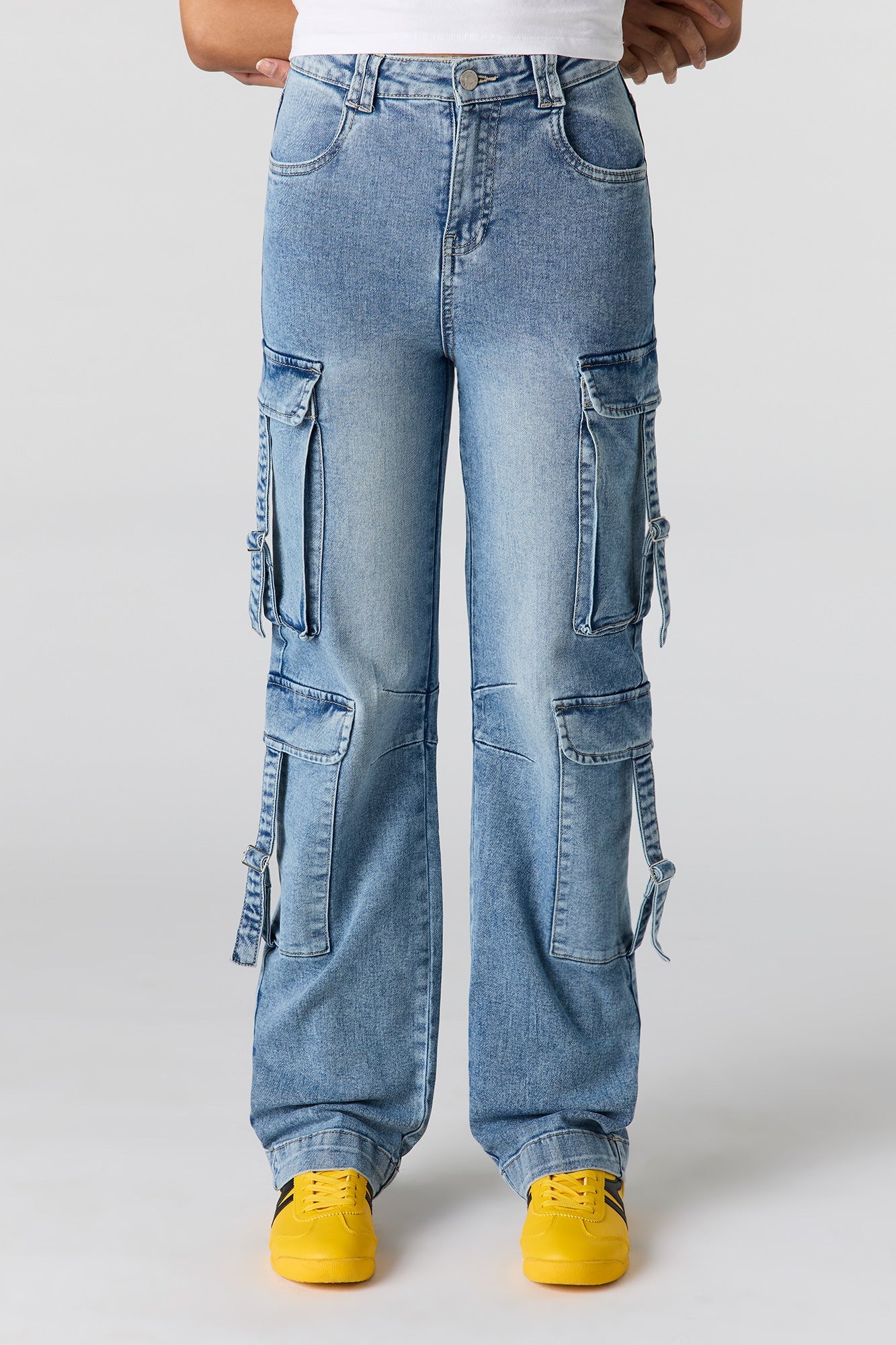 Low Rise Denim Cargo Strap Jean