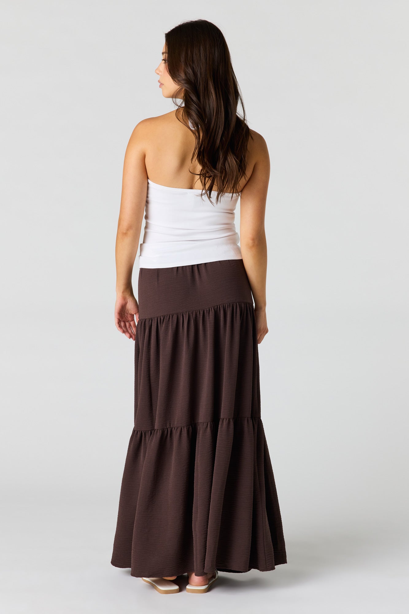 Printed Flowy Tiered Slit Maxi Skirt