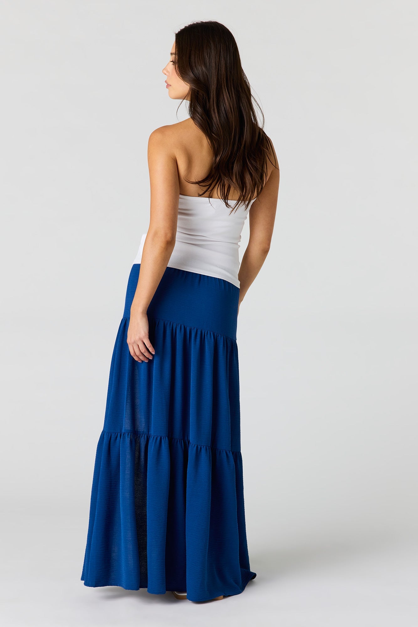 Printed Flowy Tiered Slit Maxi Skirt