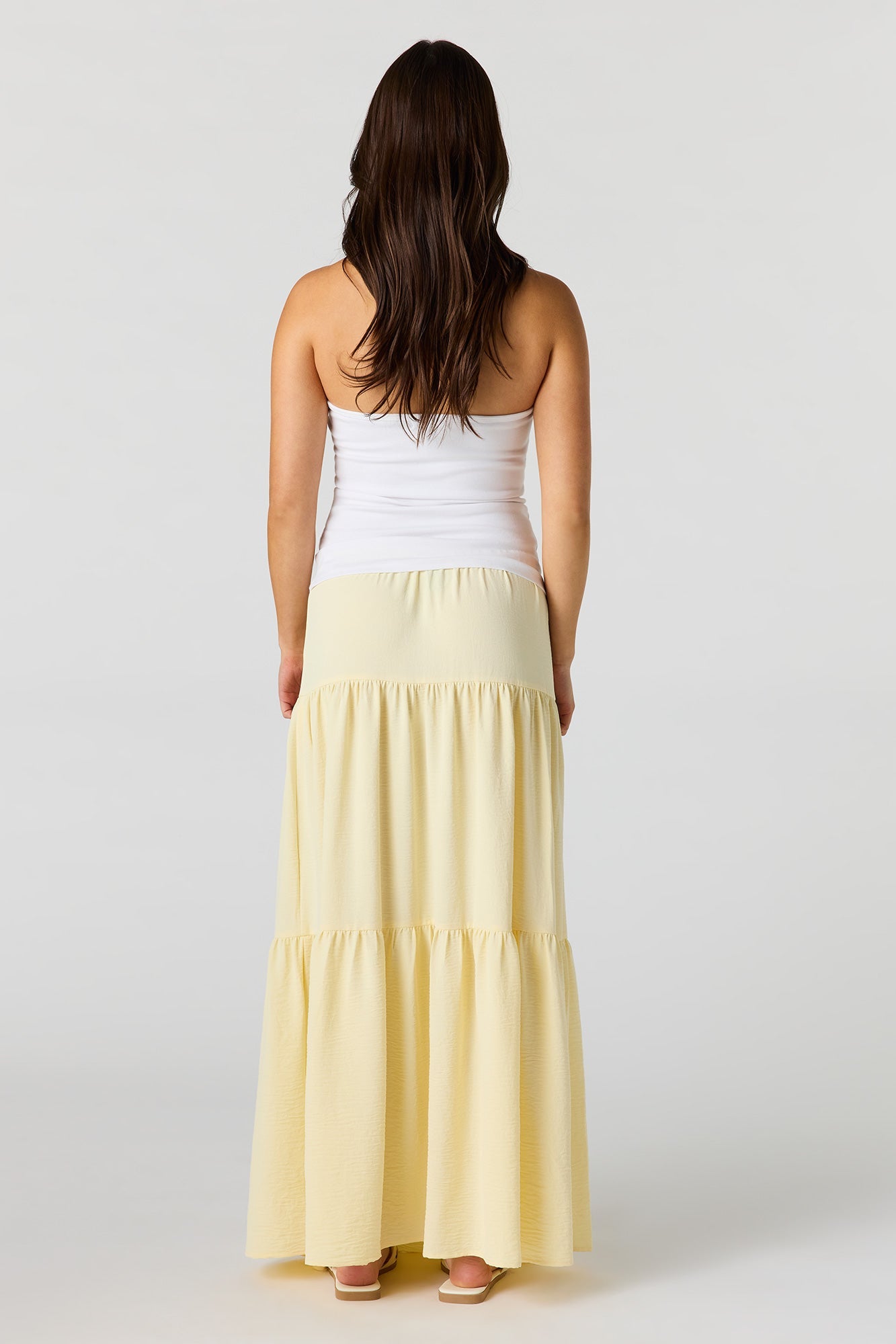 Printed Flowy Tiered Slit Maxi Skirt