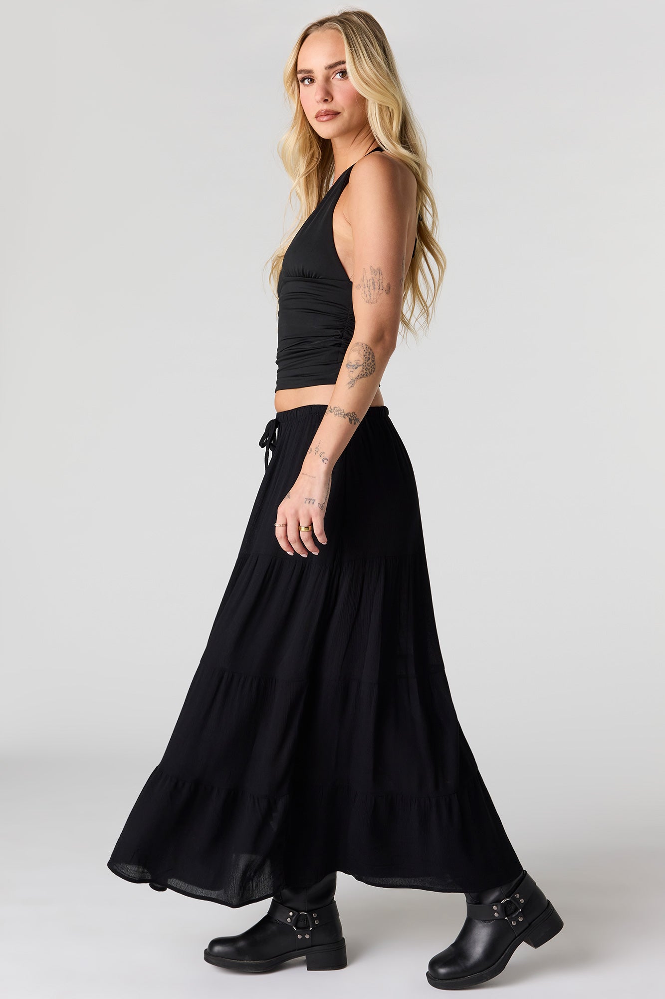 Crinkled Tiered Maxi Skirt