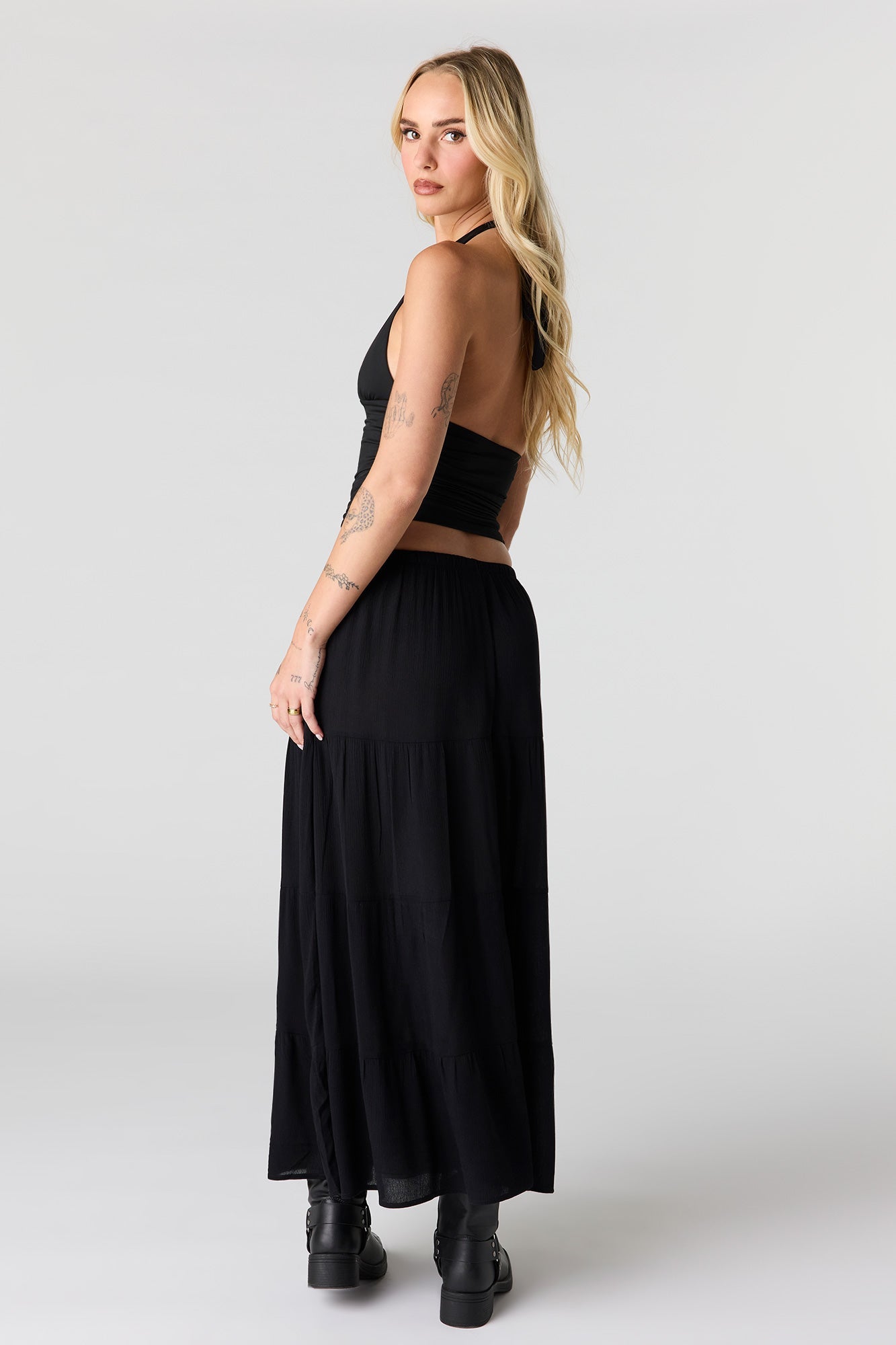 Crinkled Tiered Maxi Skirt