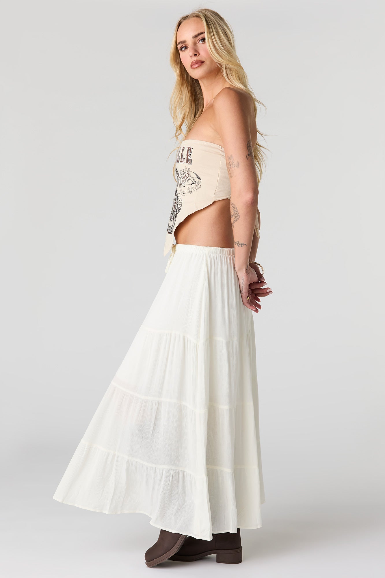 Crinkled Tiered Maxi Skirt