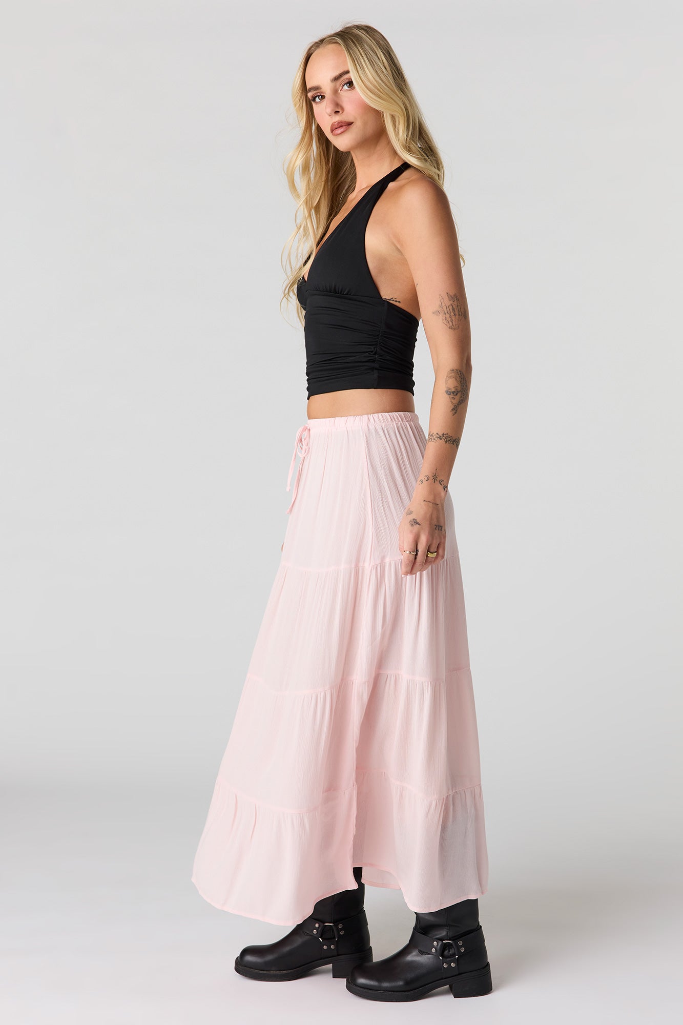 Crinkled Tiered Maxi Skirt