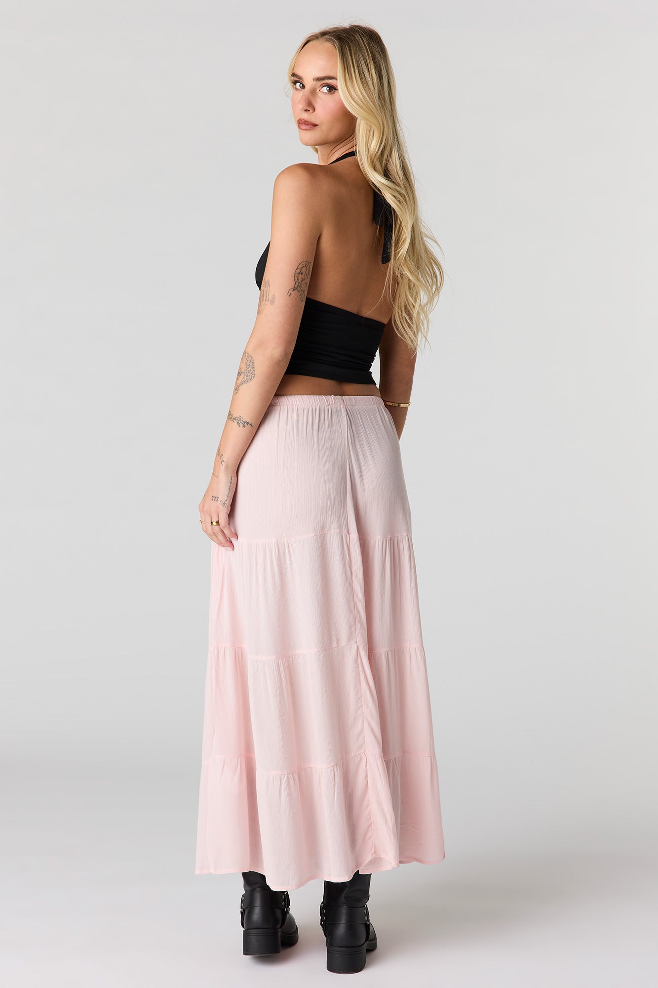 Crinkled Tiered Maxi Skirt