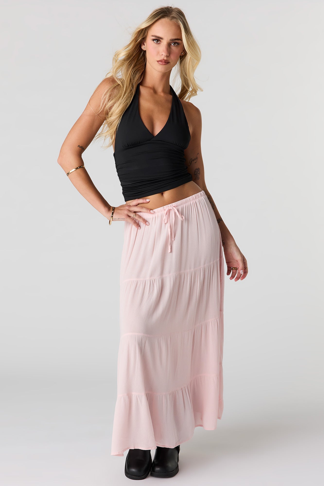 Crinkled Tiered Maxi Skirt