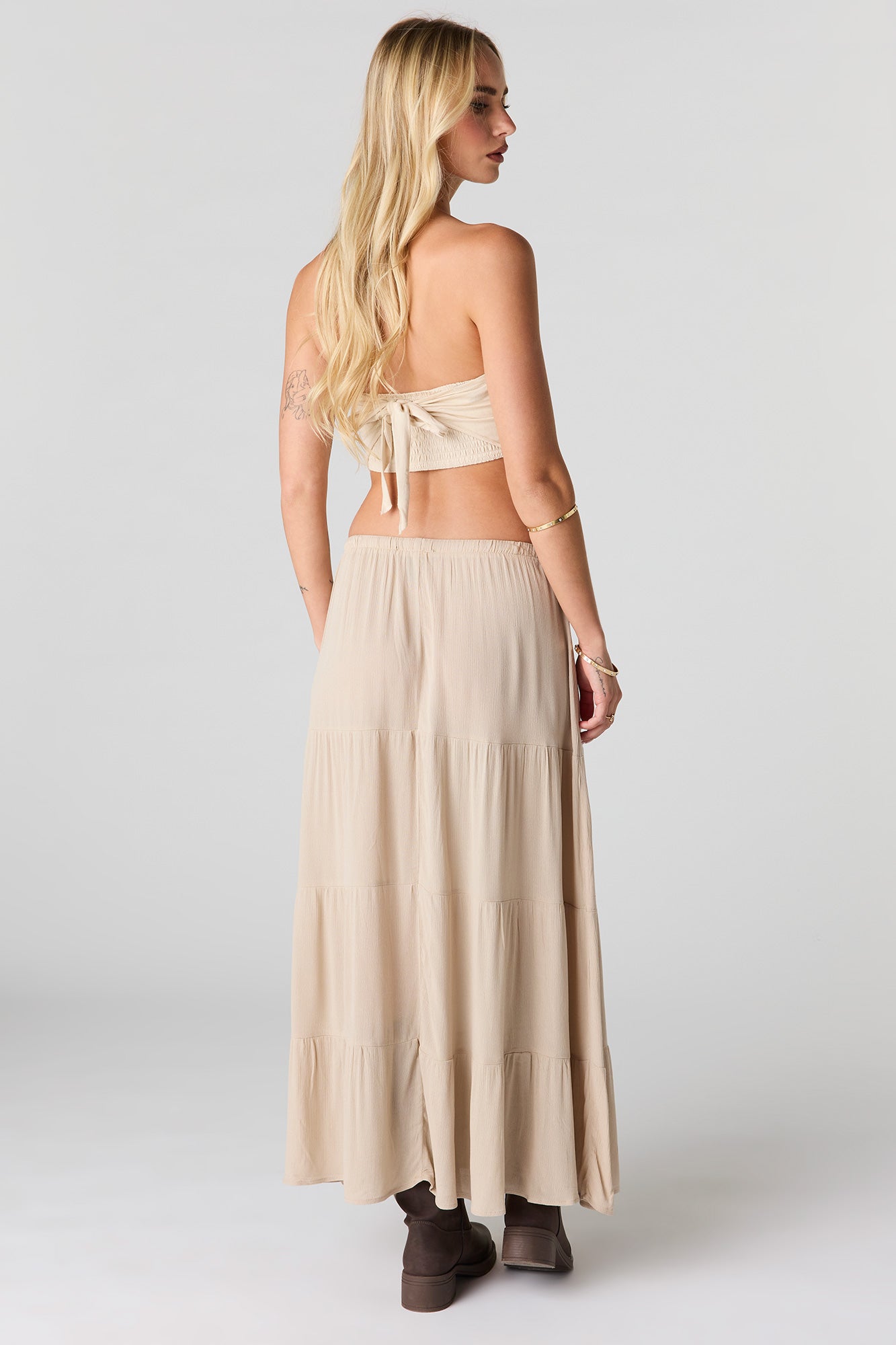 Crinkled Tiered Maxi Skirt