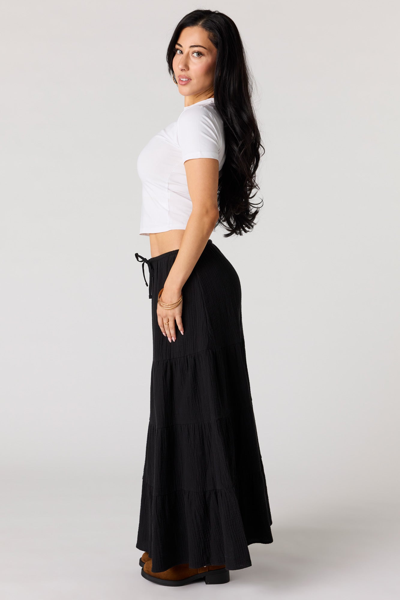 Crinkled Tiered Maxi Skirt