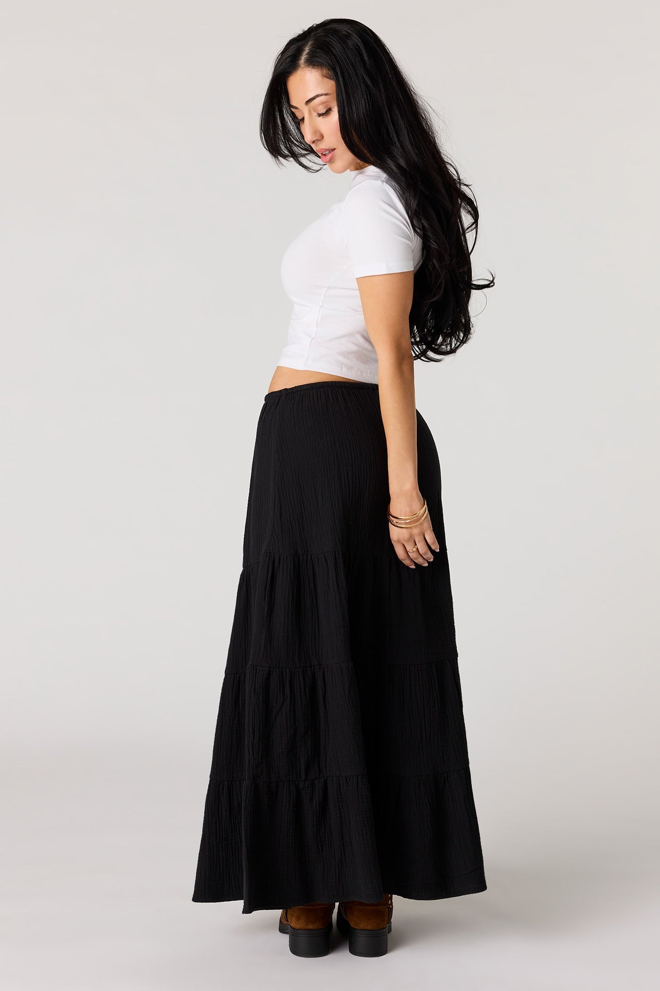 Crinkled Tiered Maxi Skirt