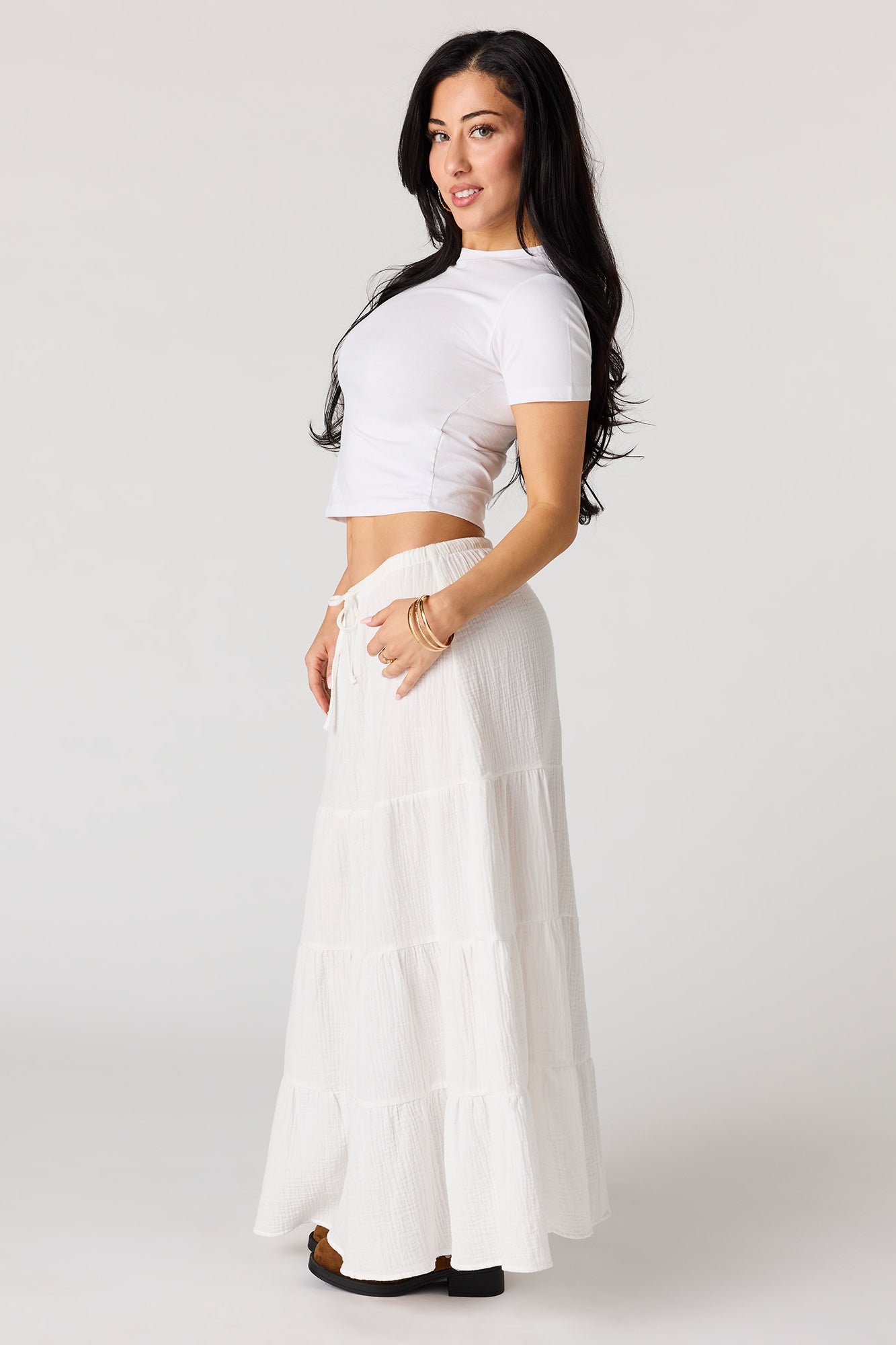 Crinkled Tiered Maxi Skirt