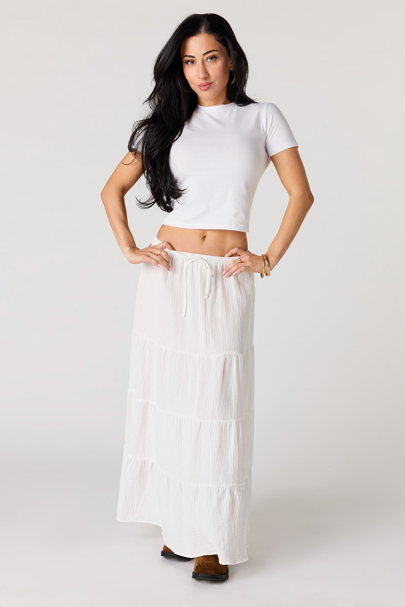 Crinkled Tiered Maxi Skirt