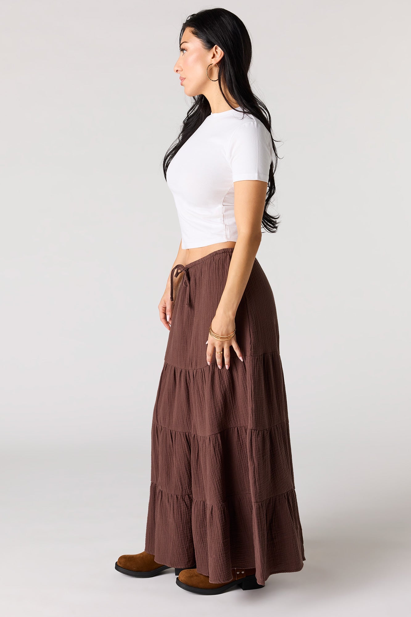 Crinkled Tiered Maxi Skirt