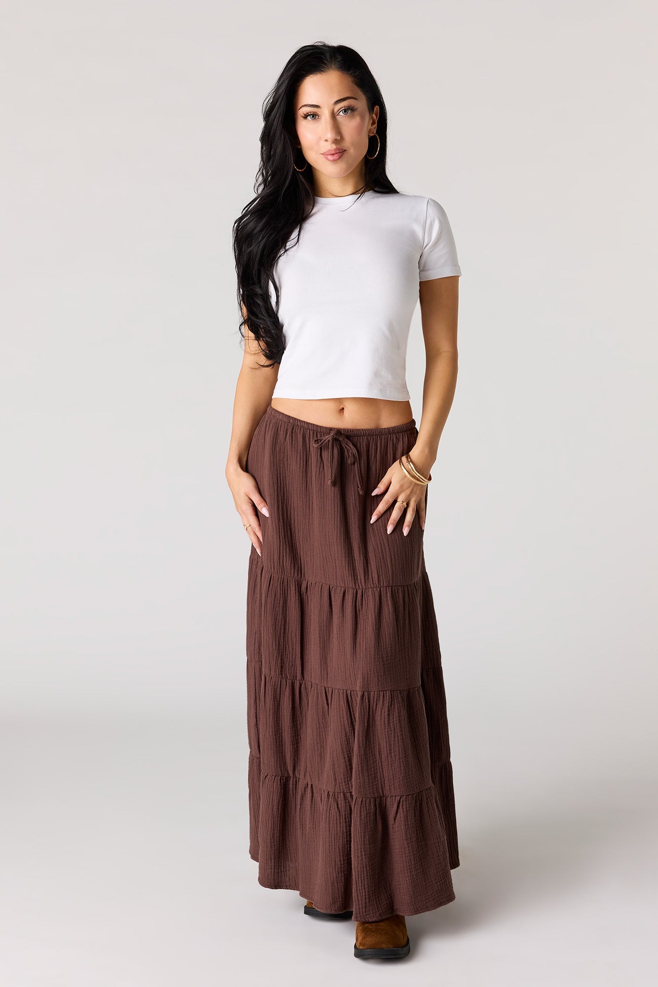 Crinkled Tiered Maxi Skirt