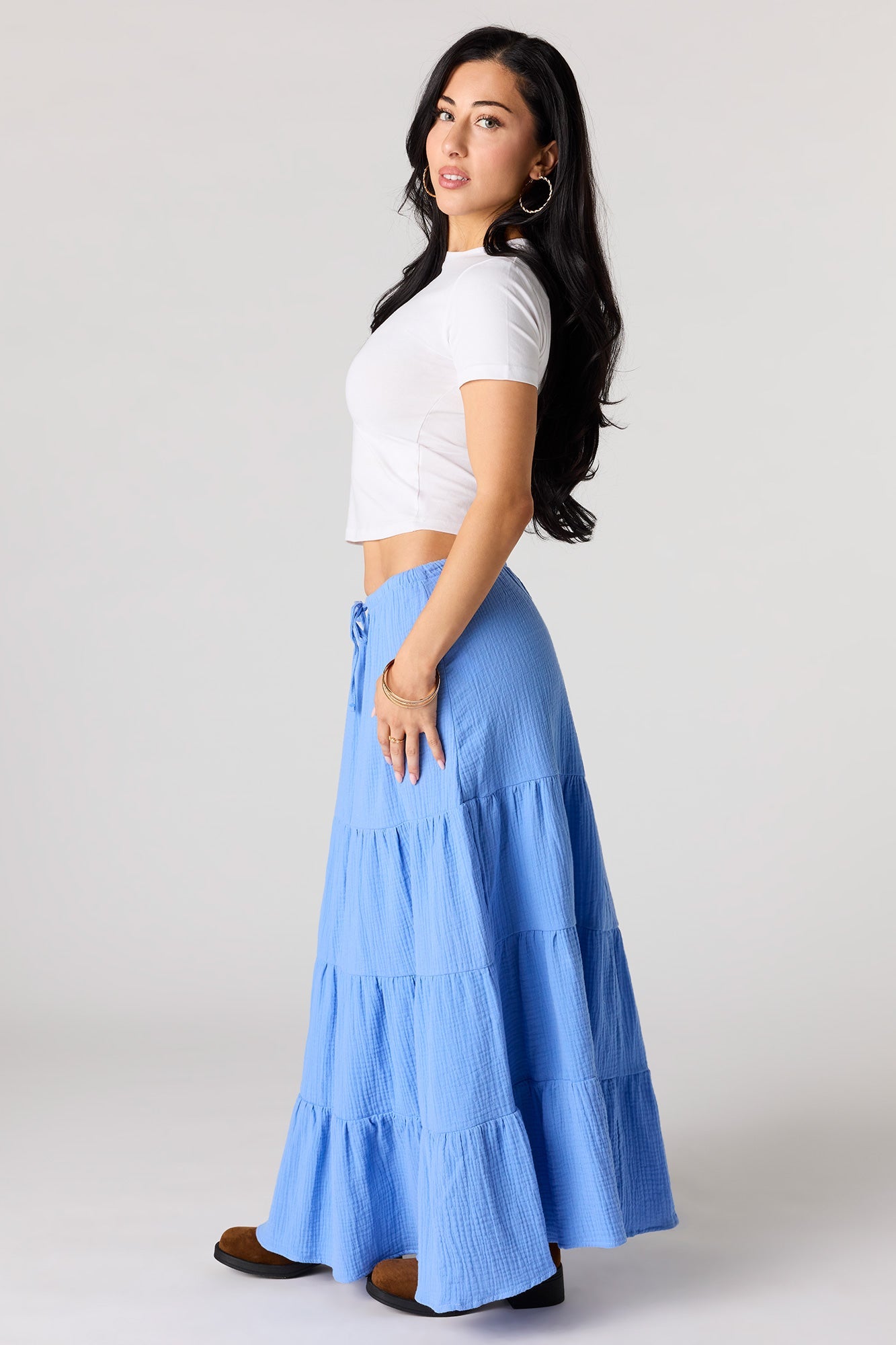 Crinkled Tiered Maxi Skirt