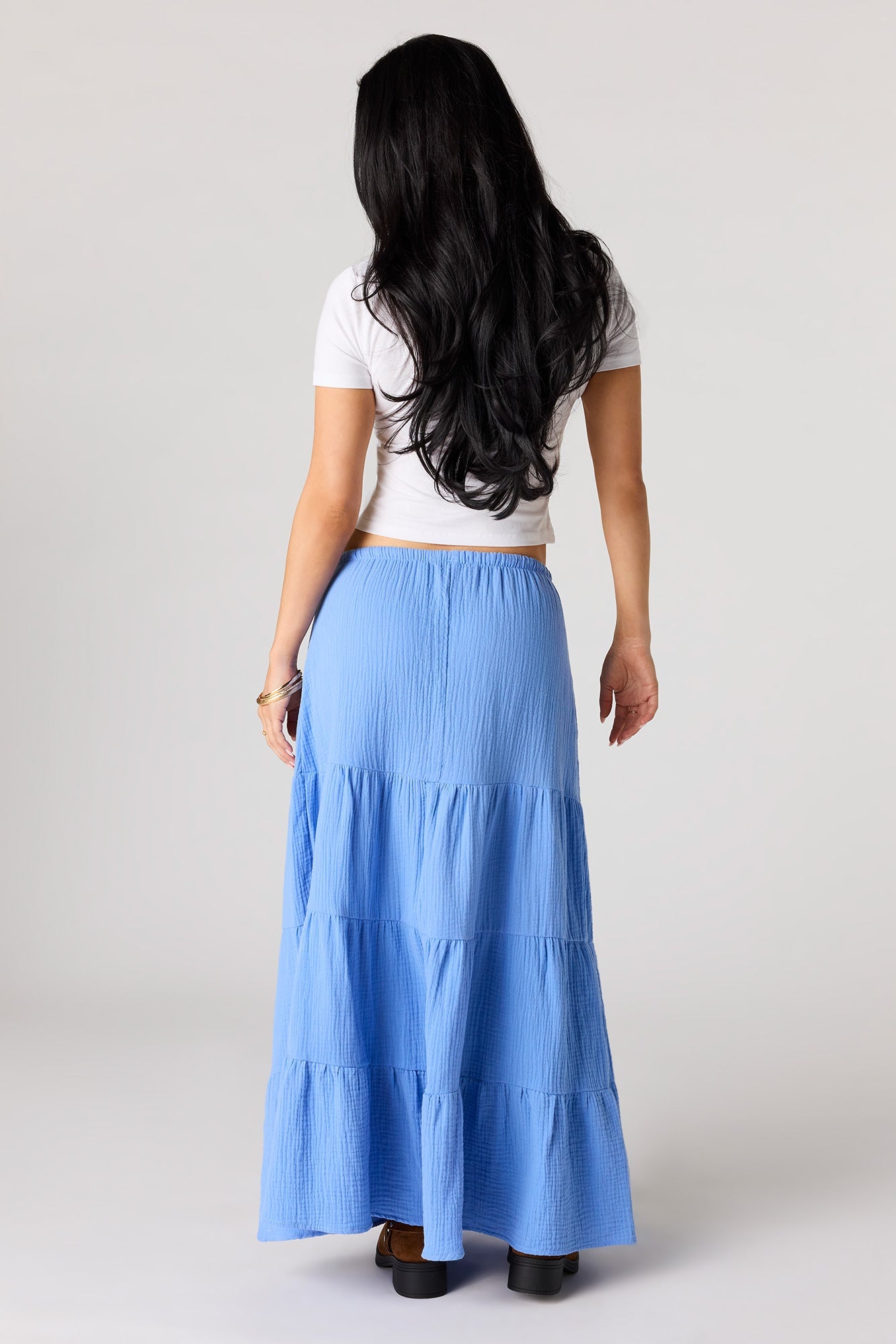 Crinkled Tiered Maxi Skirt