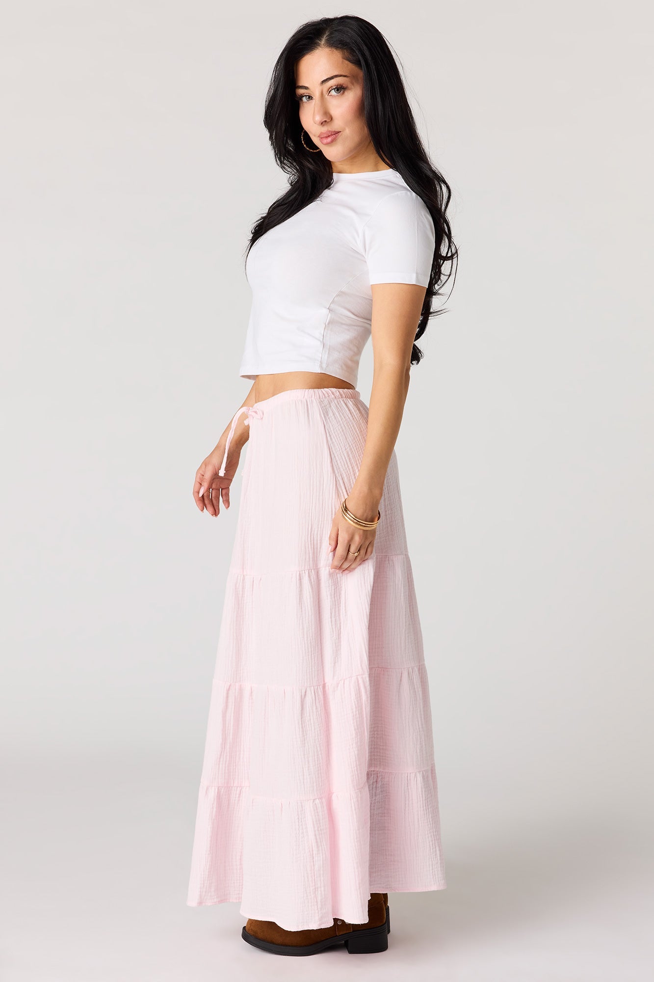Crinkled Tiered Maxi Skirt