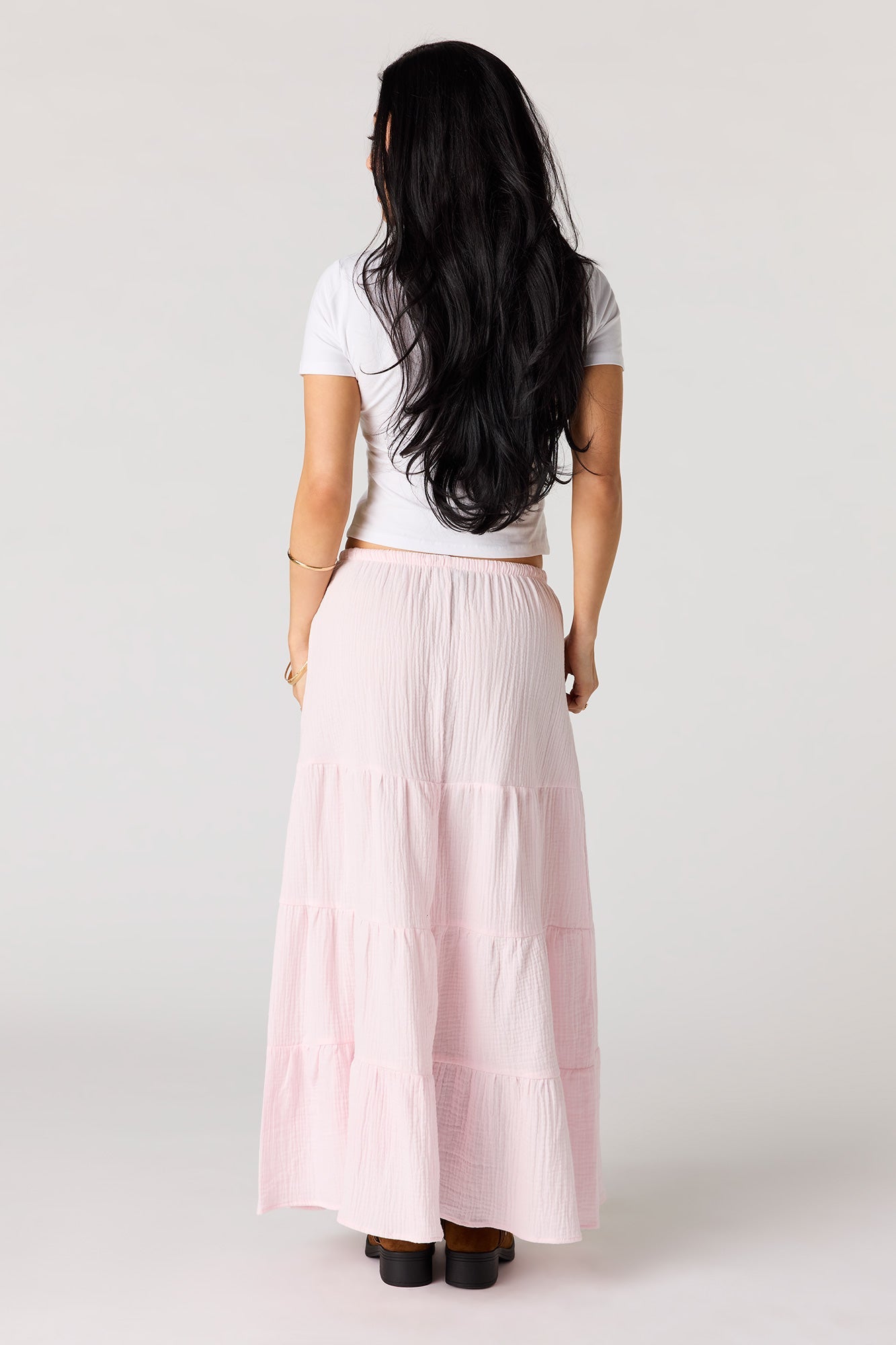 Crinkled Tiered Maxi Skirt