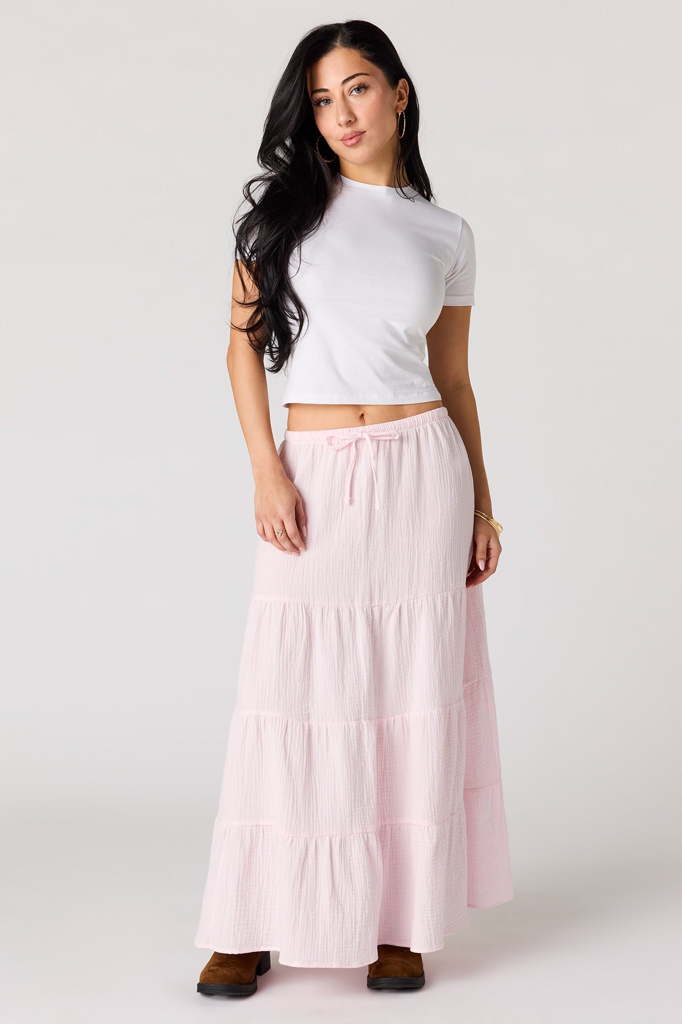 Crinkled Tiered Maxi Skirt