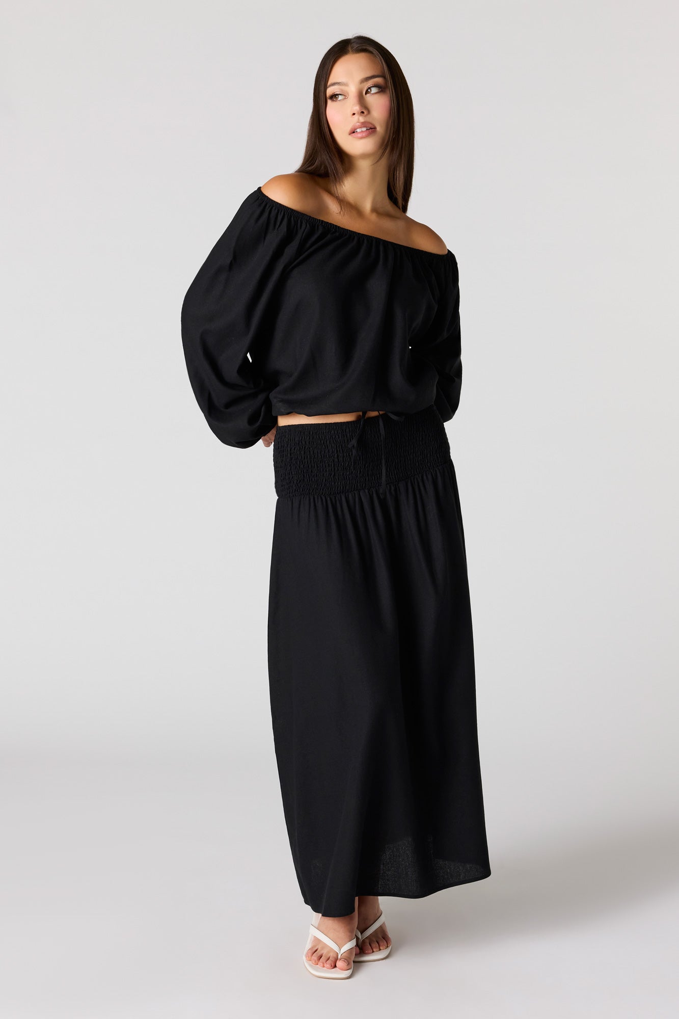 Linen-Blend Maxi Skirt
