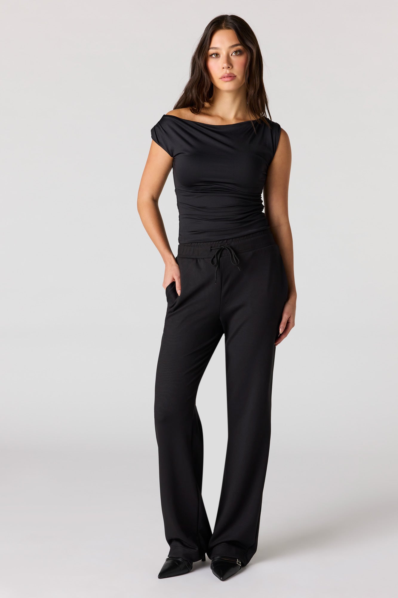 Drawstring Wide Leg Dress Pant