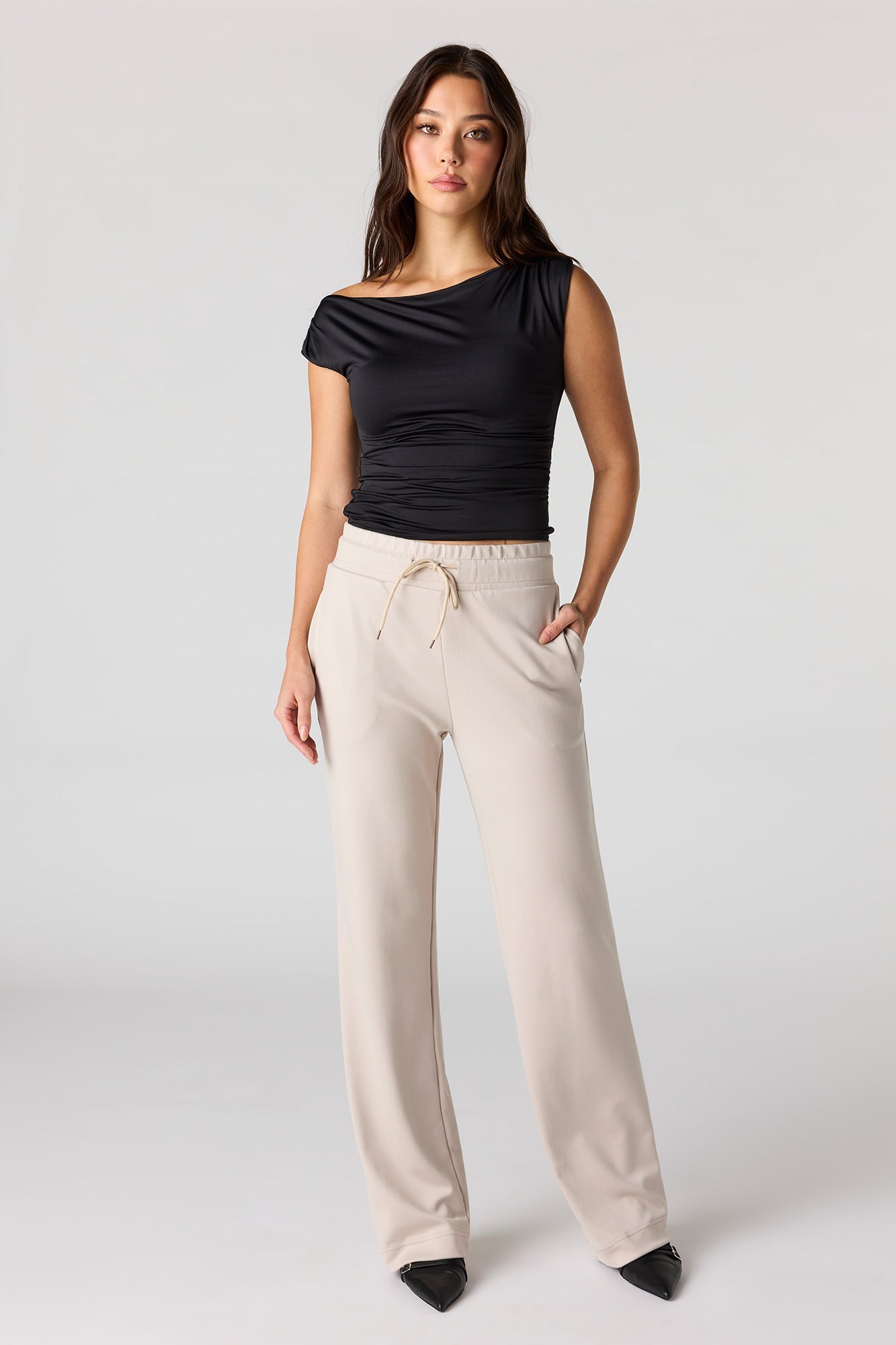 Drawstring Wide Leg Dress Pant