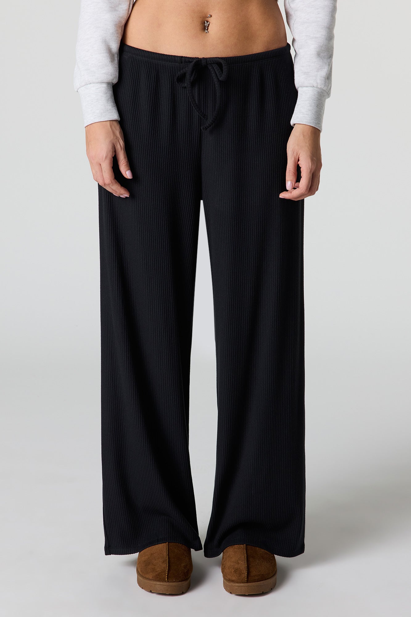 Soft Ribbed Drawstring Wide Leg Pant
