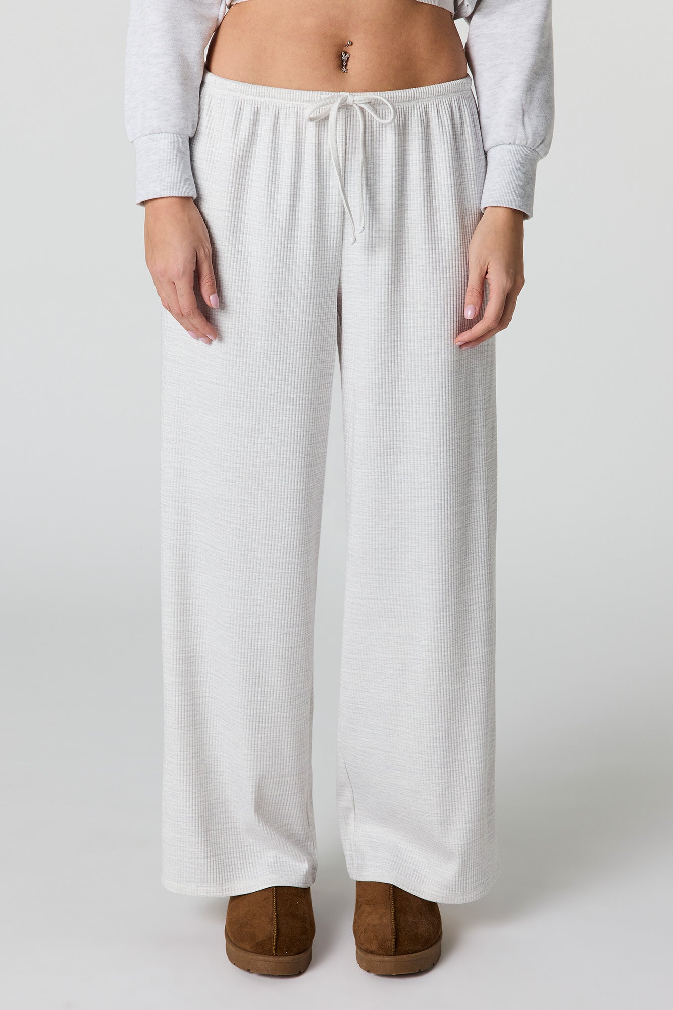 Soft Ribbed Drawstring Wide Leg Pant