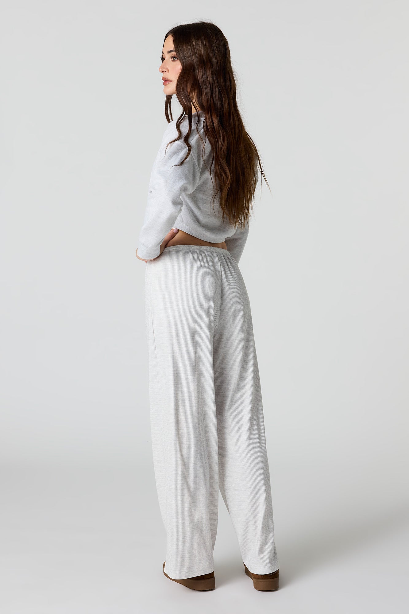 Soft Ribbed Drawstring Wide Leg Pant