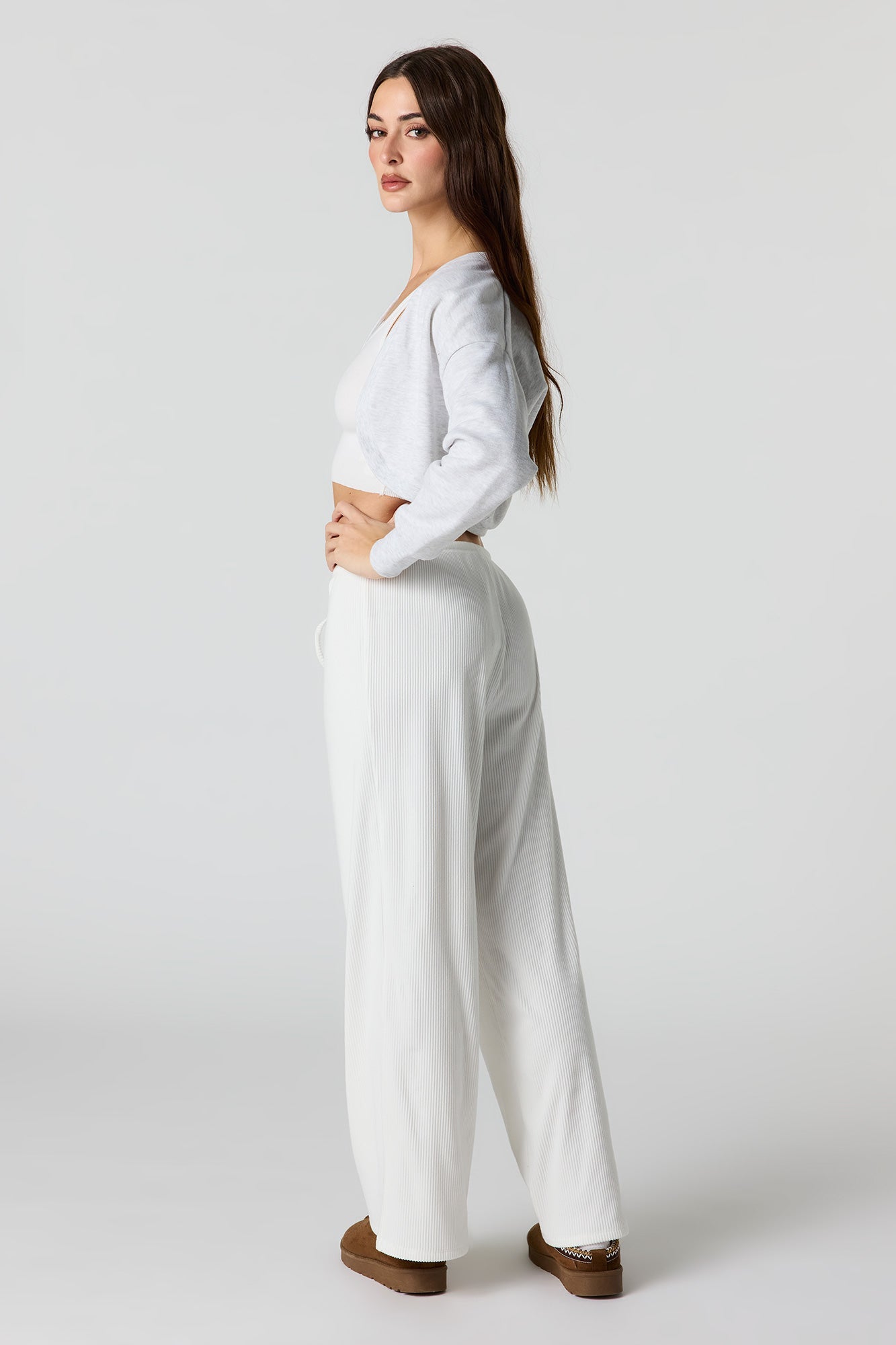 Soft Ribbed Drawstring Wide Leg Pant