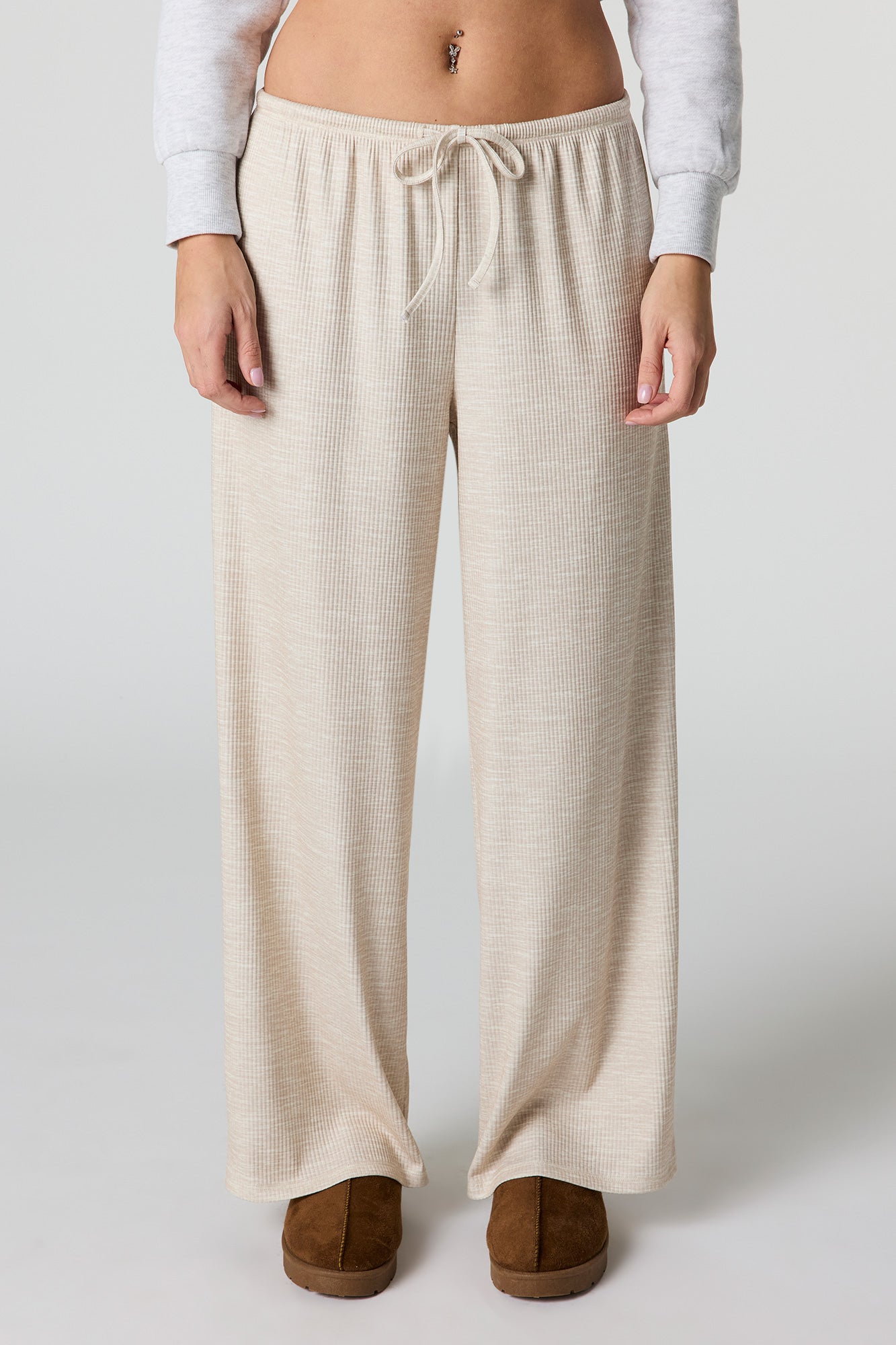 Soft Ribbed Drawstring Wide Leg Pant